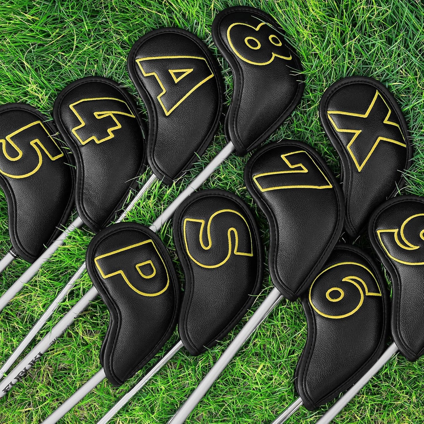 Craftsman Golf 10pcs Red No. on Both Sides Magnetic Closure Classic Black Leather Iron Headcover Covers Set Travel Cases Protector Available Custom with Name