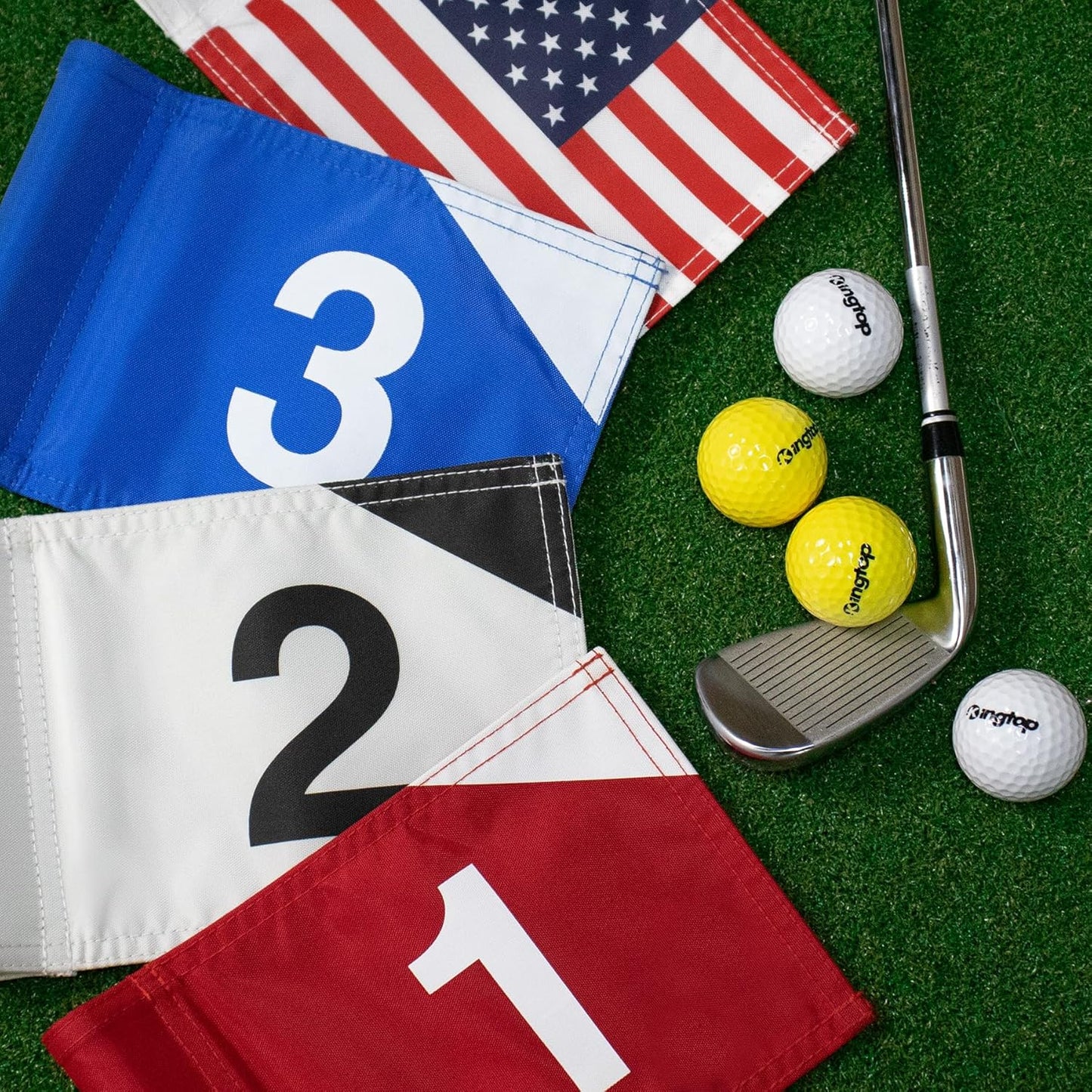 KINGTOP Numbered Golf Flag 8x6 Inch – Premium Dual-layer 420D Nylon, Double Sided Printing, Tube Inserted – Mini Practice Putting Green Flags for Yard, Mixed Color #1-3