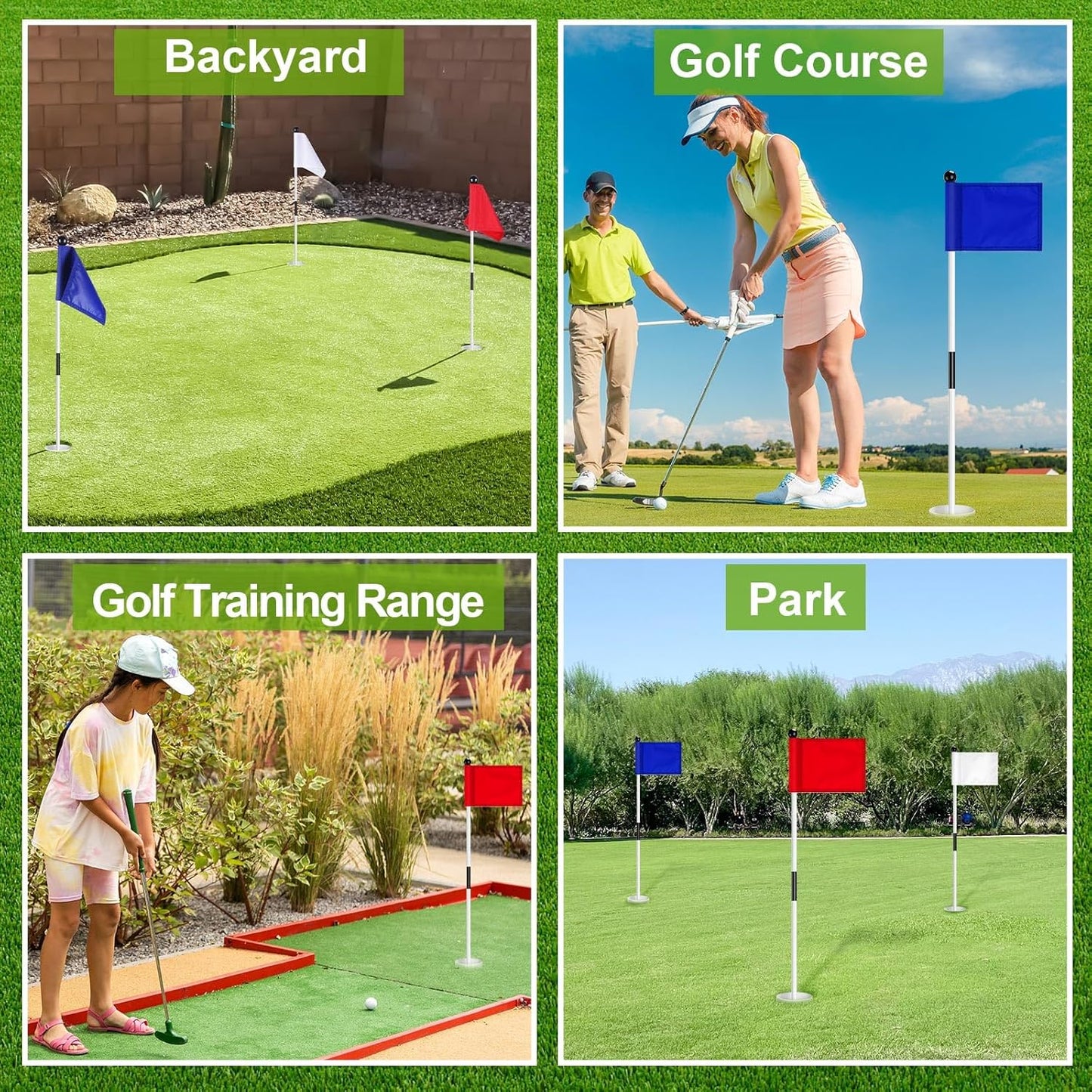 Hungdao 3 Piece Golf Flagstick Mini Putting Green Flag for Yard Golf Pin Hole Cup and Flag Set Portable Practice Putting Green Flagsticks for Driving Range Backyard(Assorted)