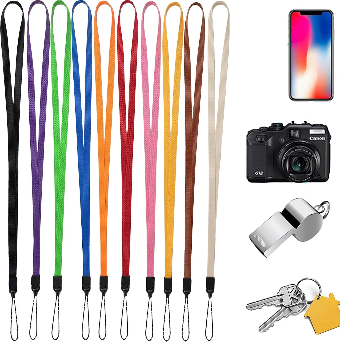 YOUOWO 10 Pack Lanyards 10 Colors Neck Lanyard,For Pen Cellphone Whistles ID Badges Holder Keys Office Name Badges (10 Colors - Combination 1)