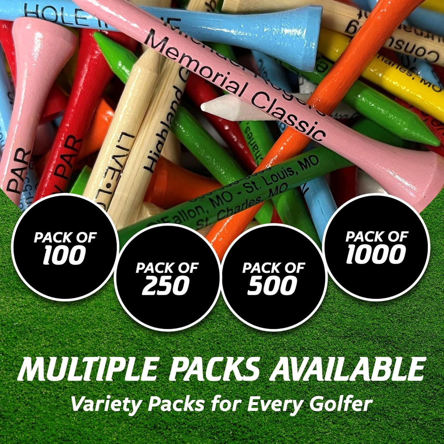 3 ¼ Bamboo Golf Tees, Customizable Golf Tees with Imprinted Messages, Essential Equipment & Ideal Gift for Golfers
