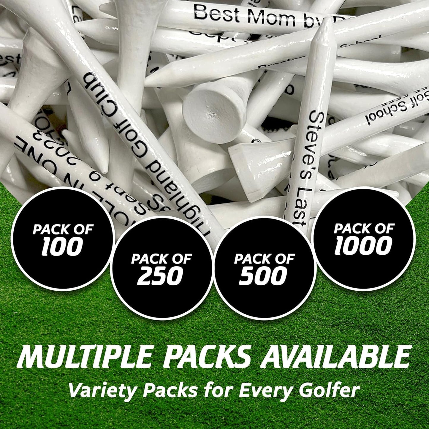 3 ¼ Bamboo Golf Tees, Customizable Golf Tees with Imprinted Messages, Essential Equipment & Ideal Gift for Golfers