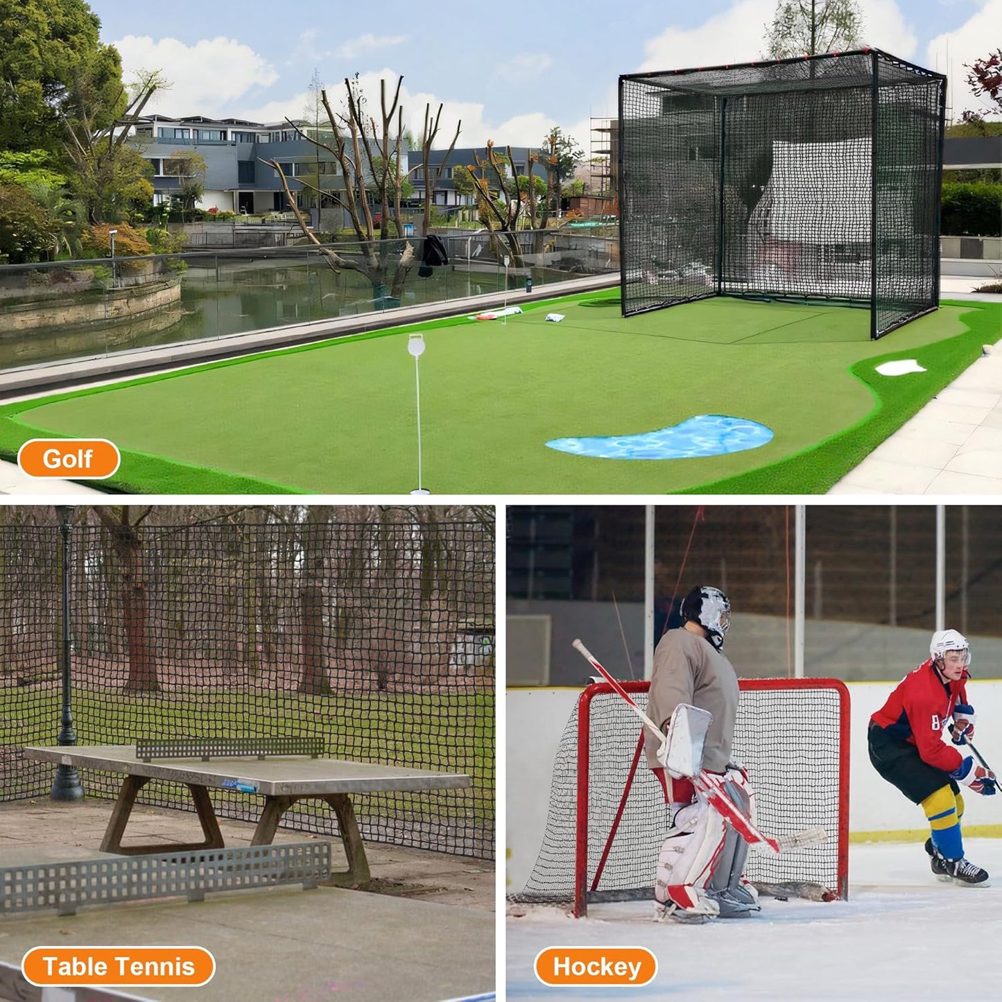 Nylon Golf Net 10-50ft - Practice Hitting Net With Rope and Carabiners, Durable Weatherproof Barrier for Baseball, Hockey, Soccer