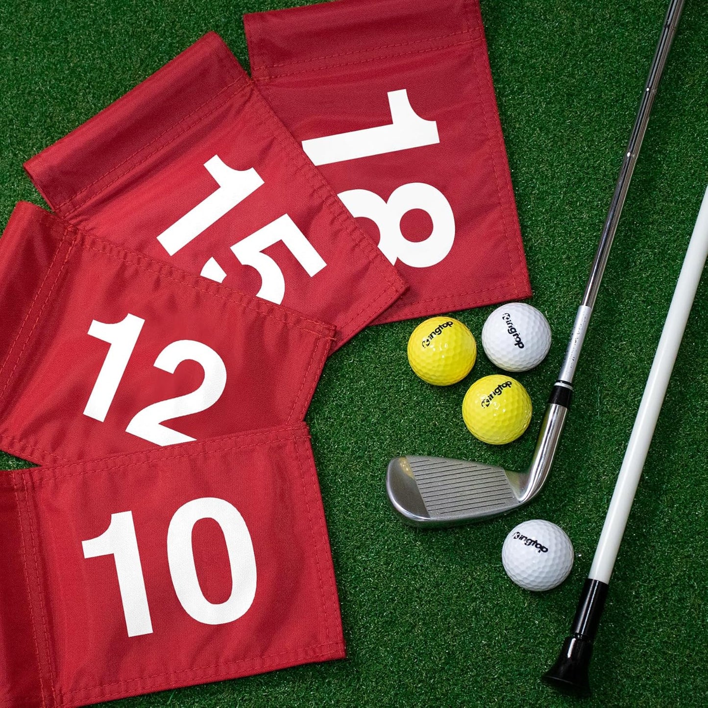 KINGTOP Numbered Golf Flag All 8x6 Inch – Upgraded Dual-Layer 420D Nylon, Double Sided Printing, Tube Inserted – Mini Practice Putting Green Flags for Yard