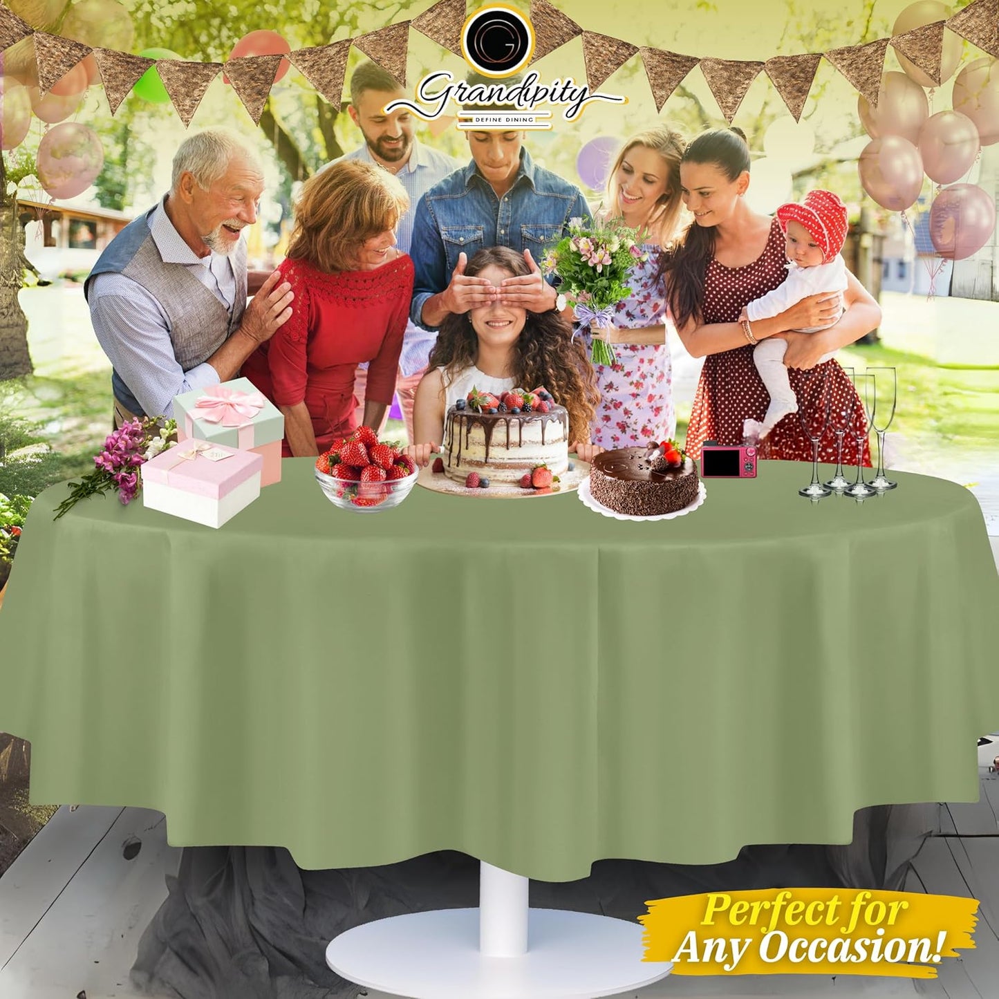 Grandipity 12 Pack Premium Disposable Plastic Tablecloth 84 inch Round Table Cover - Sage Green