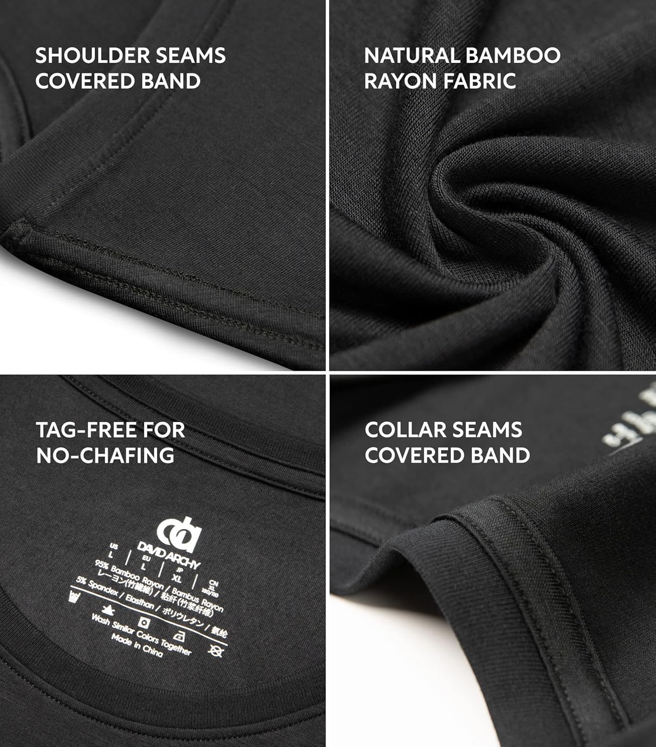 DAVID ARCHY Men's Undershirt Bamboo Rayon Moisture-Wicking Crewneck T-Shirts Stretch Tees for Men, 3 or 5 Pack