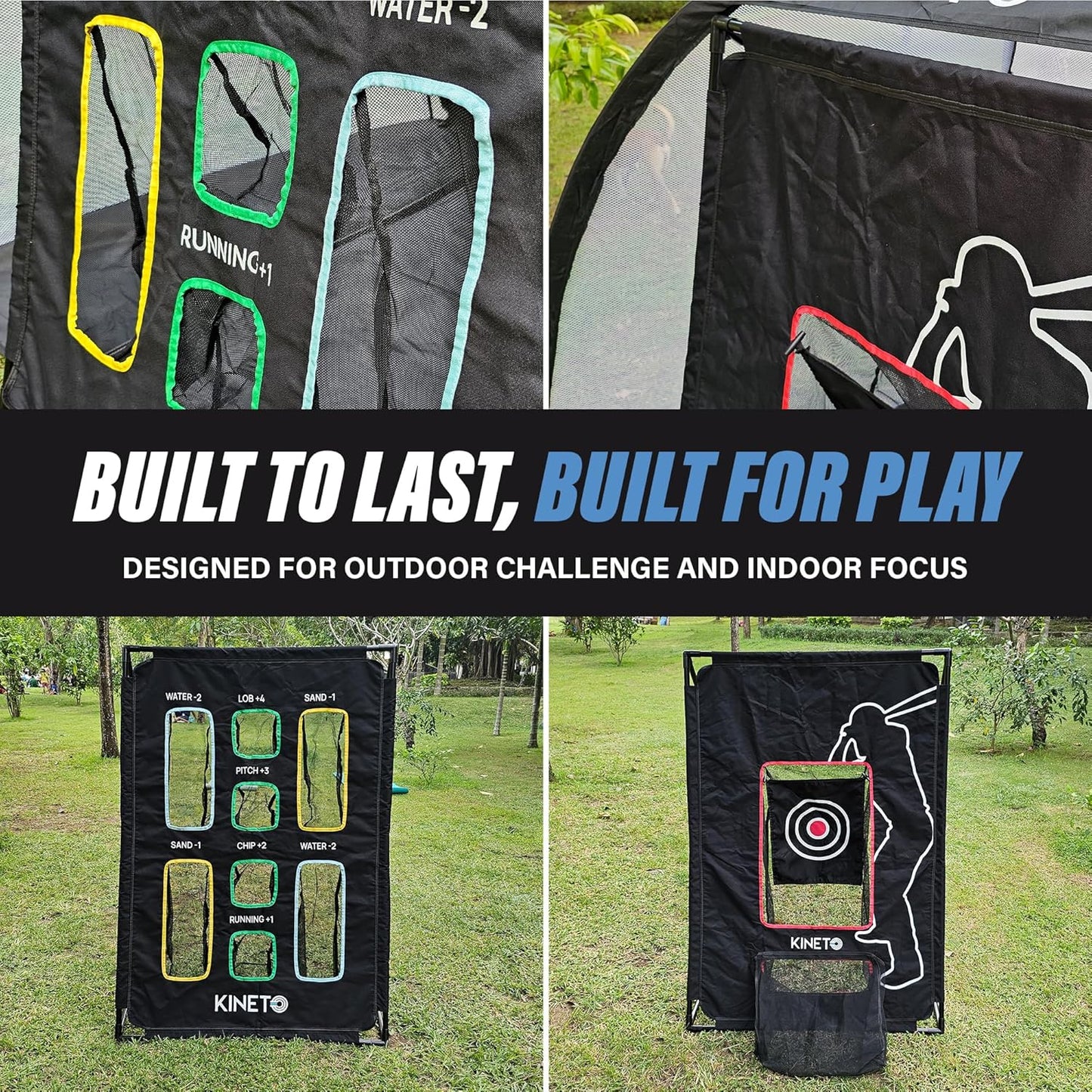 Kineto Training Set – Golf Swing Net, 8-Zone Chipping Target, Baseball Pitch Trainer – Durable, Portable, Tool-Free net for Backyard or Indoor use