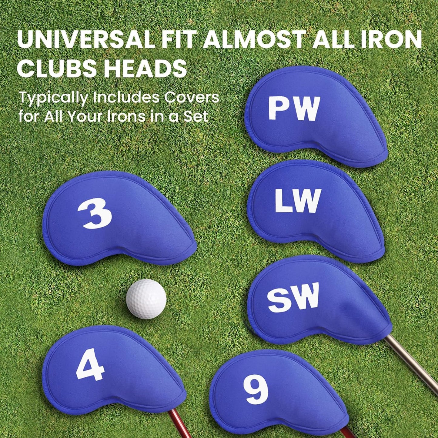 Golf Iron Head Covers Magnetic Soft Protection Printed Numbers Value Set, Durable Neoprene Headcover for Irons, Lightweight in Blue Black Pink for Men Women