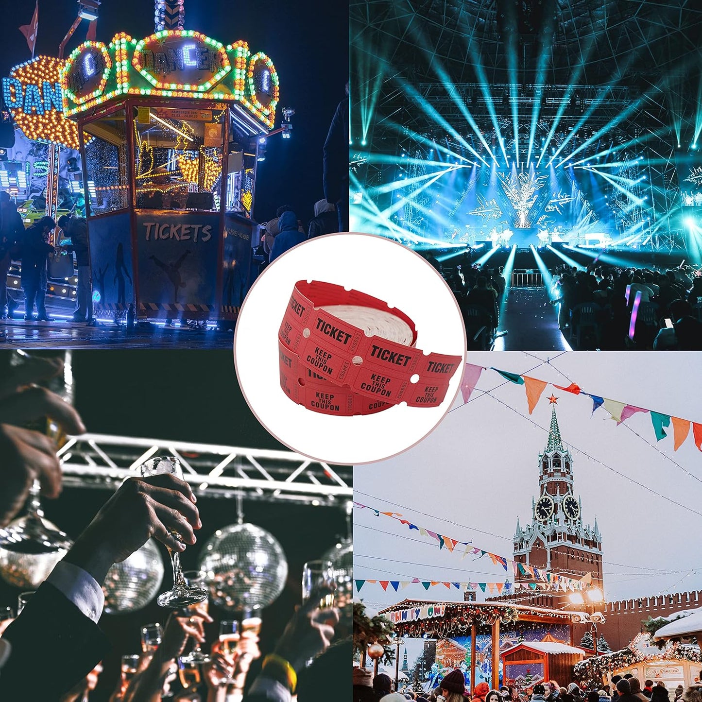 DNB 8000 Pairs Raffle Tickets - 8 Color Set of 1000 2 x 2 Inch 50/50 Double Roll Raffle Tickets - Pink/Red/White/Green/Blue/Yellow/Orange/Purple