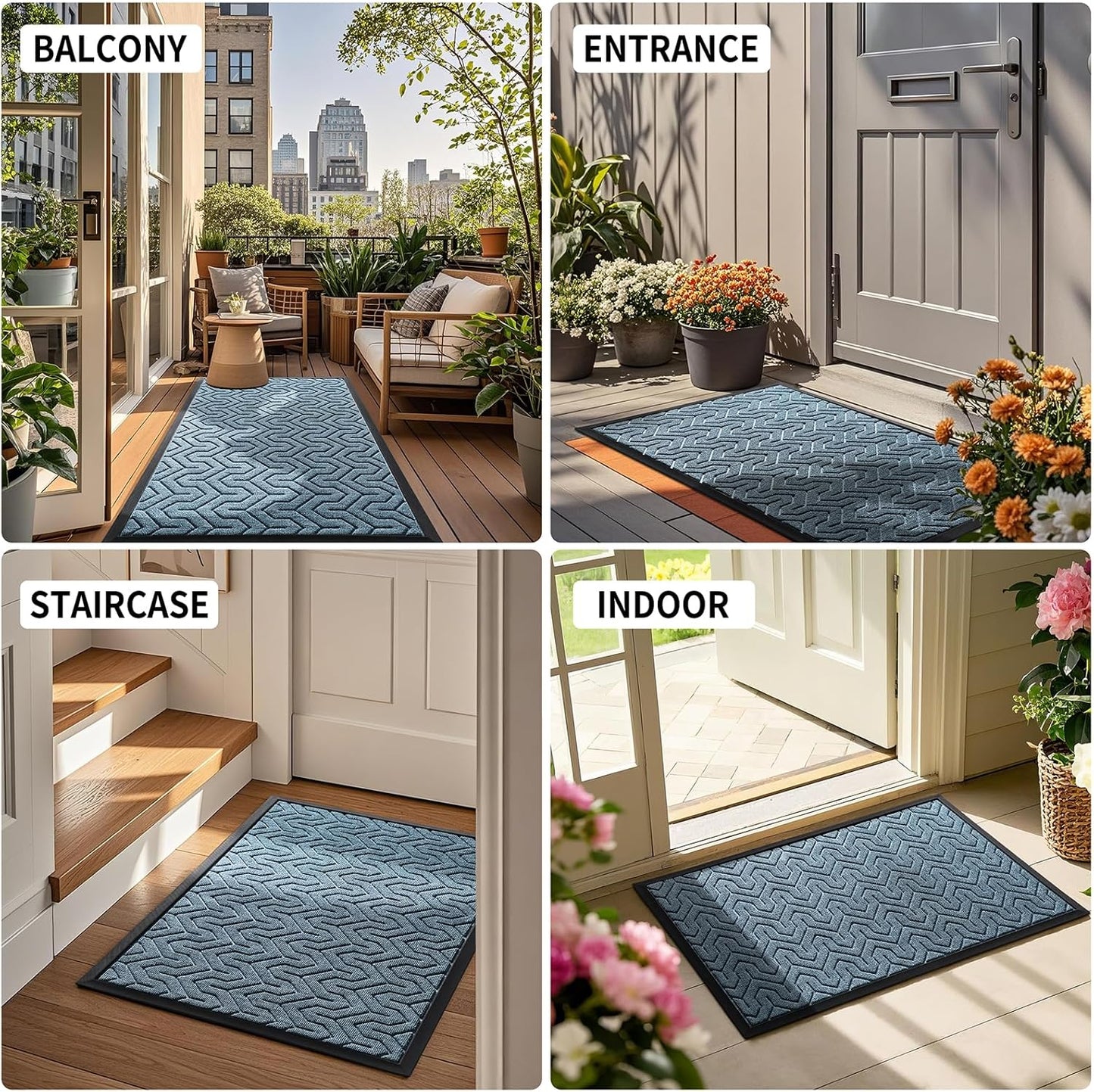 Yimobra Large Door Mat Outside Entrance 47x32, Waterproof Heavy Duty Outdoor Mats for Front Door, Non Slip Rubber Entry Mat for Garage Patio Indoor, Easy Clean, Mix Blue