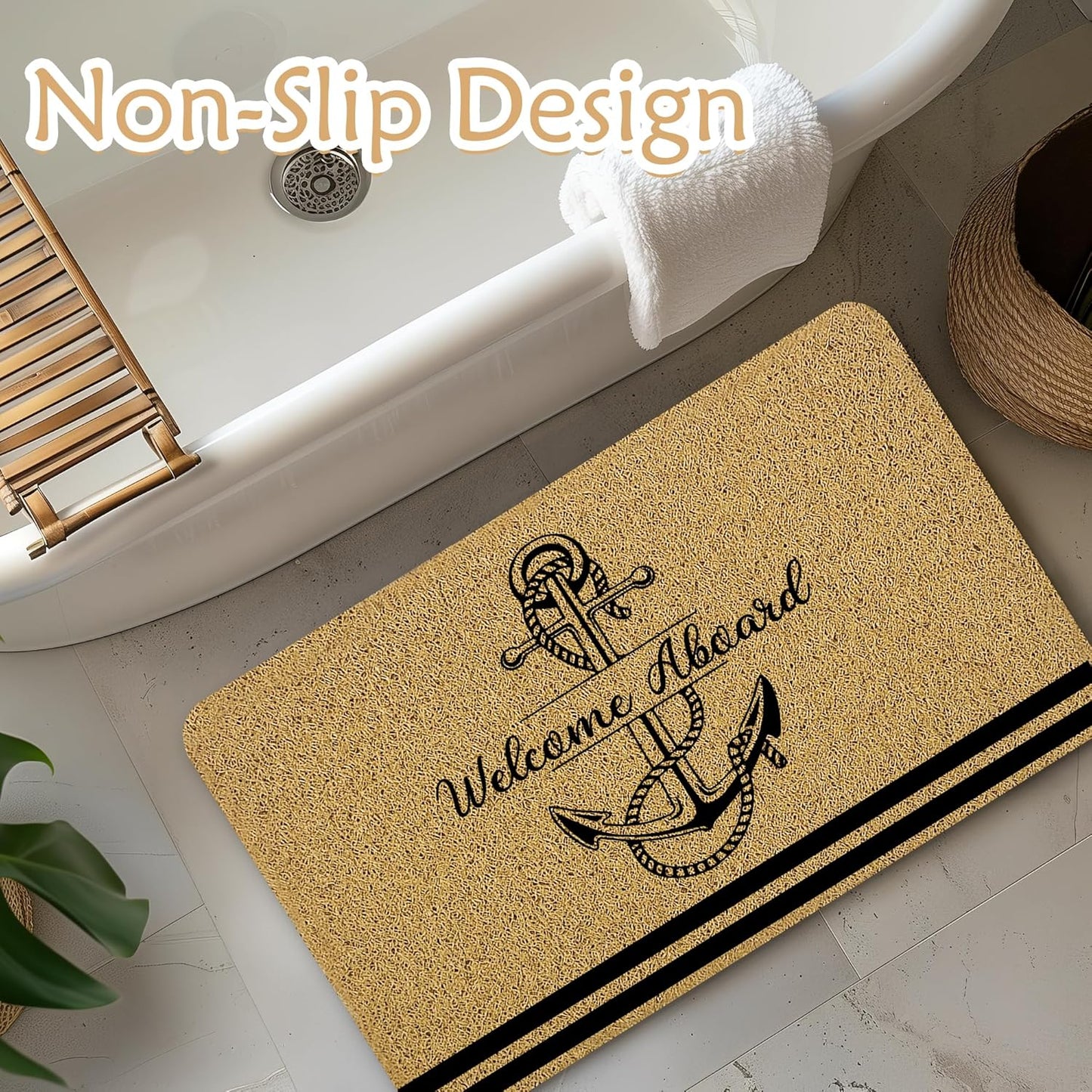 Boat Mat, Boat Decor Door Mats, Welcome Aboard Doormat, Boat Gifts Door Mat Outside Entrance, Anchor Rug, Nautical Rug, Anchor Decor, 17x30 Inches