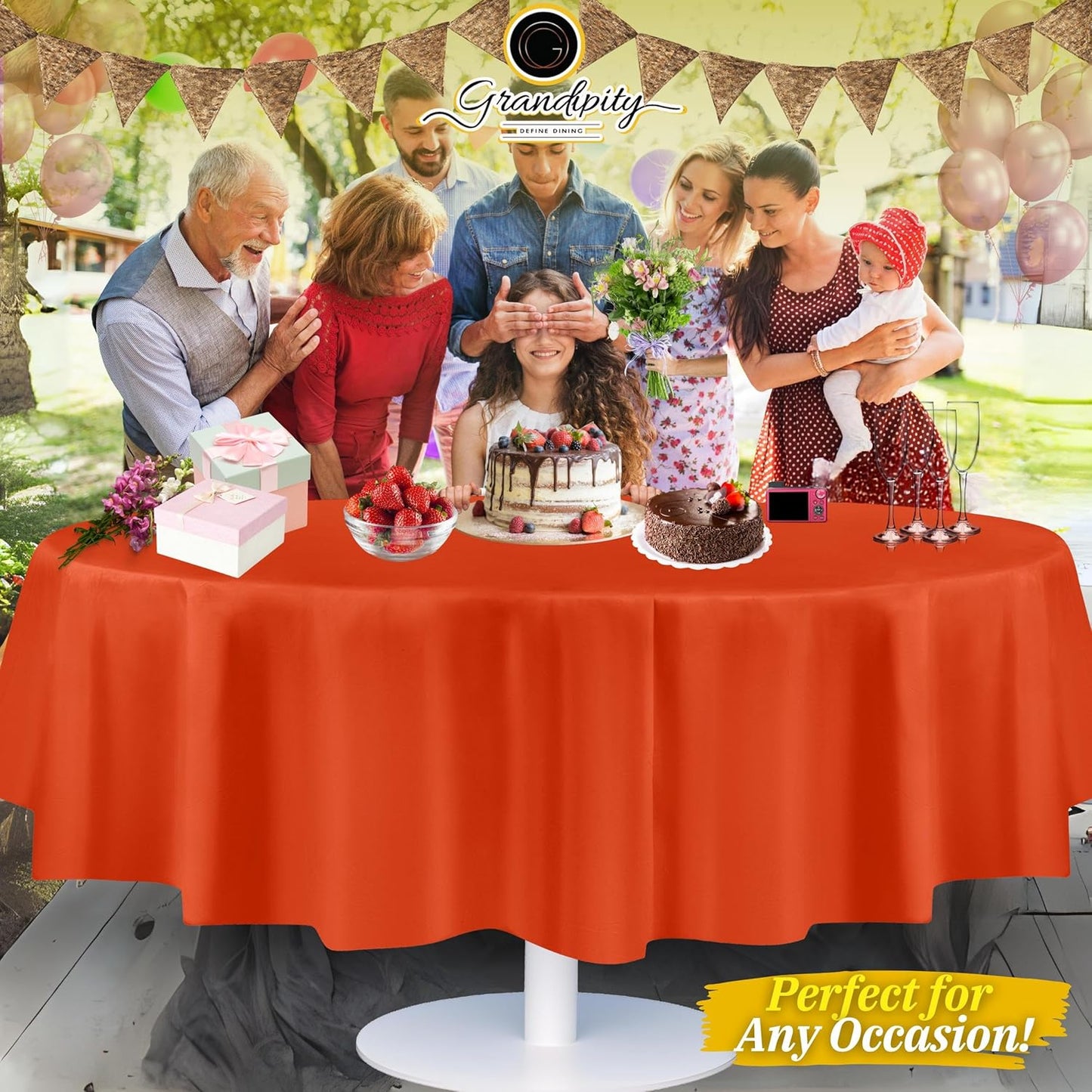 Grandipity 12 Pack Premium Disposable Plastic Tablecloth 84" Inch Decorative Round Table Cover - Orange