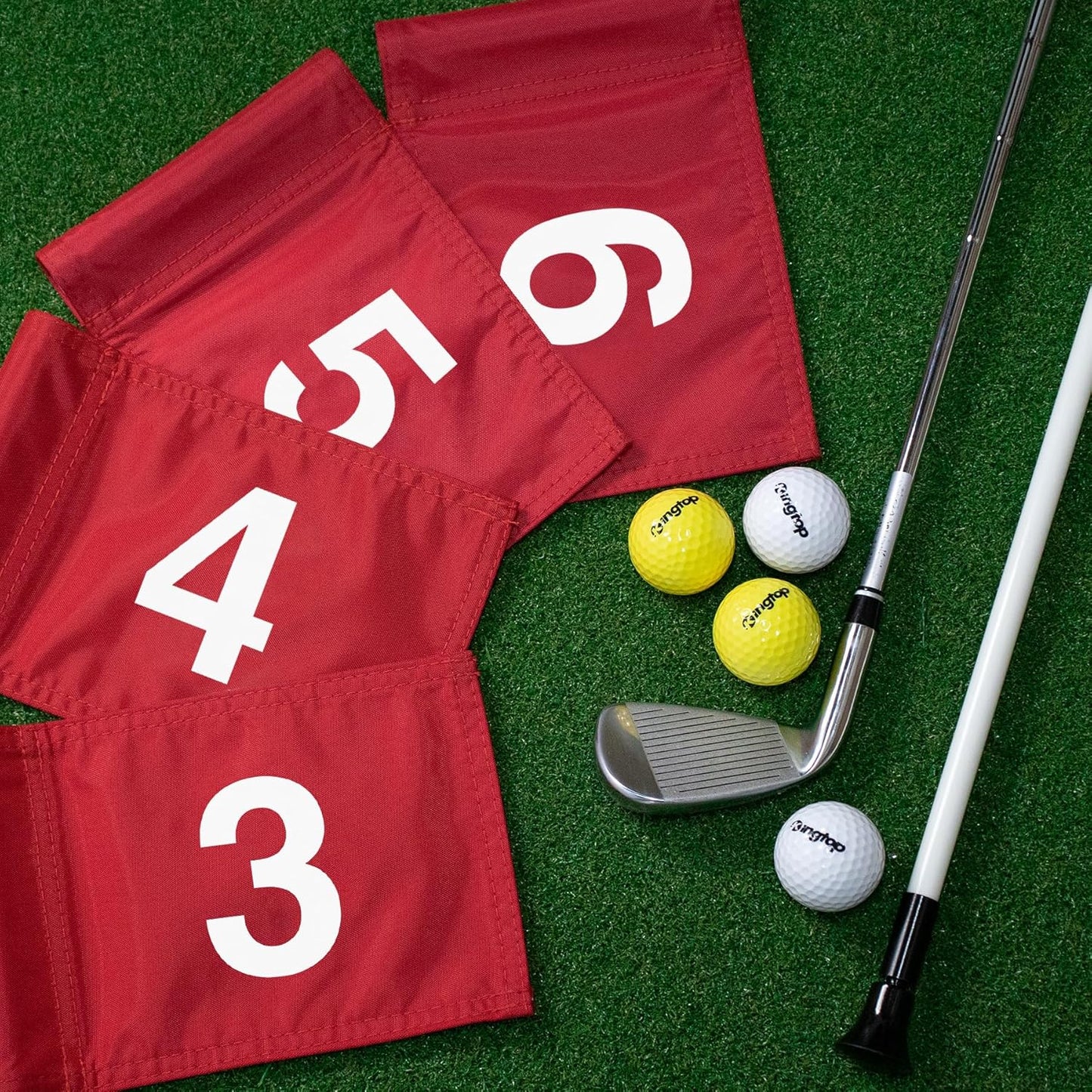 KINGTOP Numbered Golf Flag All 8x6 Inch – Upgraded Dual-Layer 420D Nylon, Double Sided Printing, Tube Inserted – Mini Practice Putting Green Flags for Yard