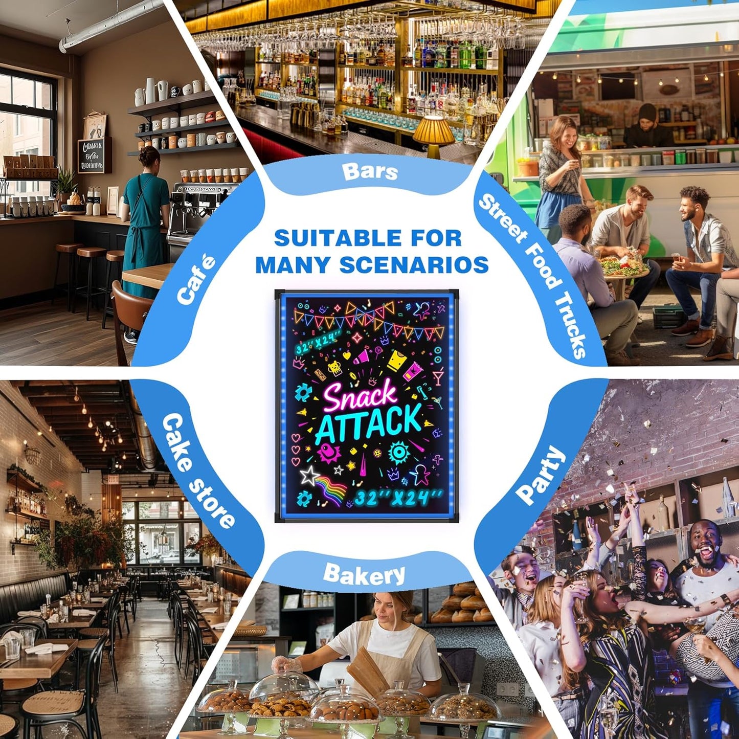 Hosim LED Message Writing Board 35"x27" Illuminated Erasable Neon Effect Restaurant Menu Sign with 8 Colors Markers, 7 Colors Flashing Mode DIY Message Chalkboard for Kitchen Wedding Promotions