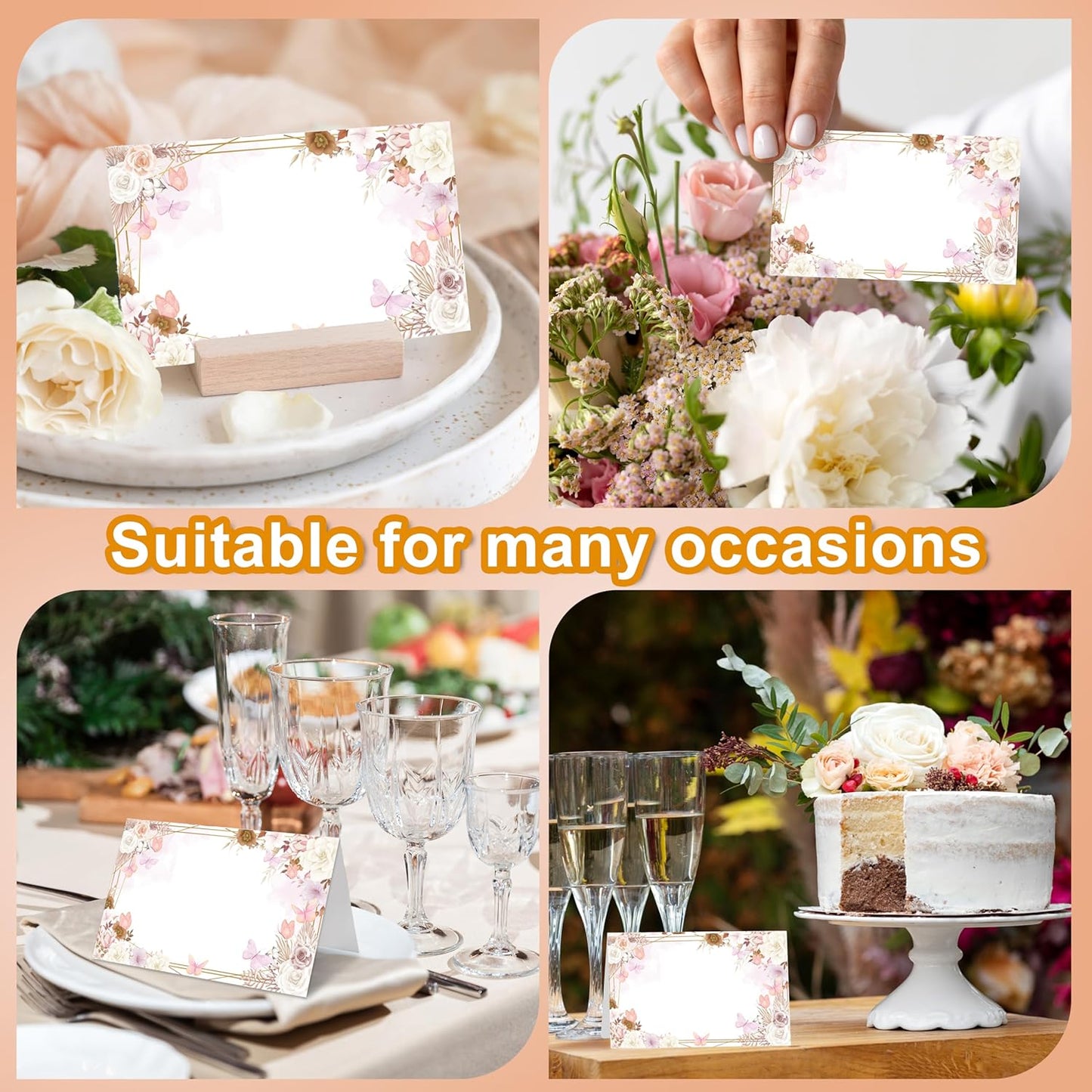 Floral Place Cards, Pink Flowers Table Place Cards For Table Setting, Name Cards For Birthday Party Wedding Reception Bridal Shower, 25 Cards Included -20