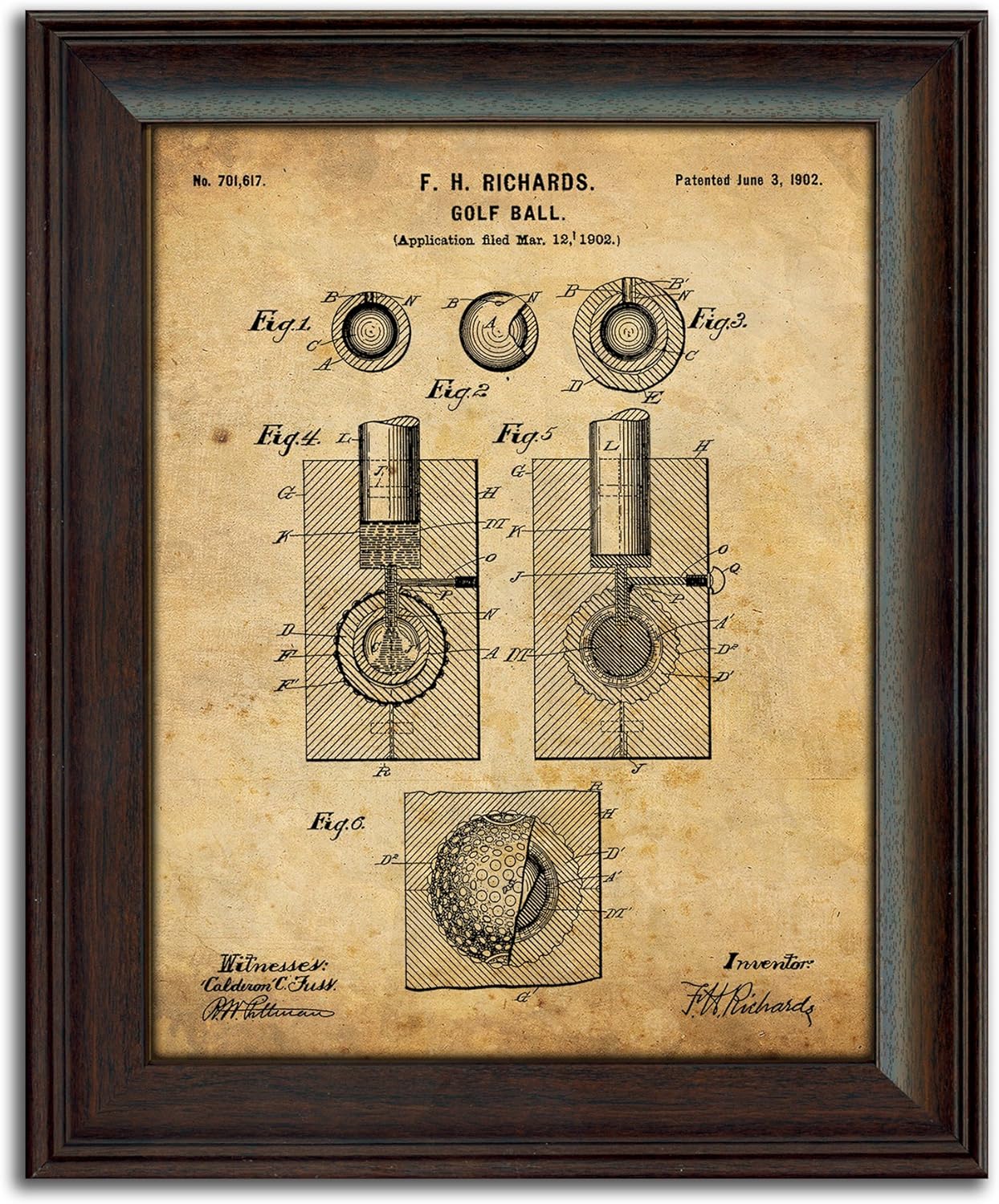 Personal-Prints | Golf Vintage Style US Patent Prints Wall Art | Framed Behind Acrylic Golfer Décor Featuring a Golf Club, Golf Tee, Golf Bag and Golf Ball (Golf Ball)