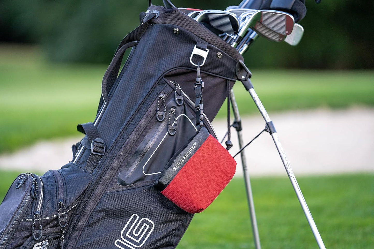 Club Scrub Golf Club and Golf Ball Cleaning Bag, Waterproof Clean Face Technology Liner, Detachable Clip, Machine Washable, Cleans Club Grooves, Dry Exterior (Neoprene or Microfiber Option Available)