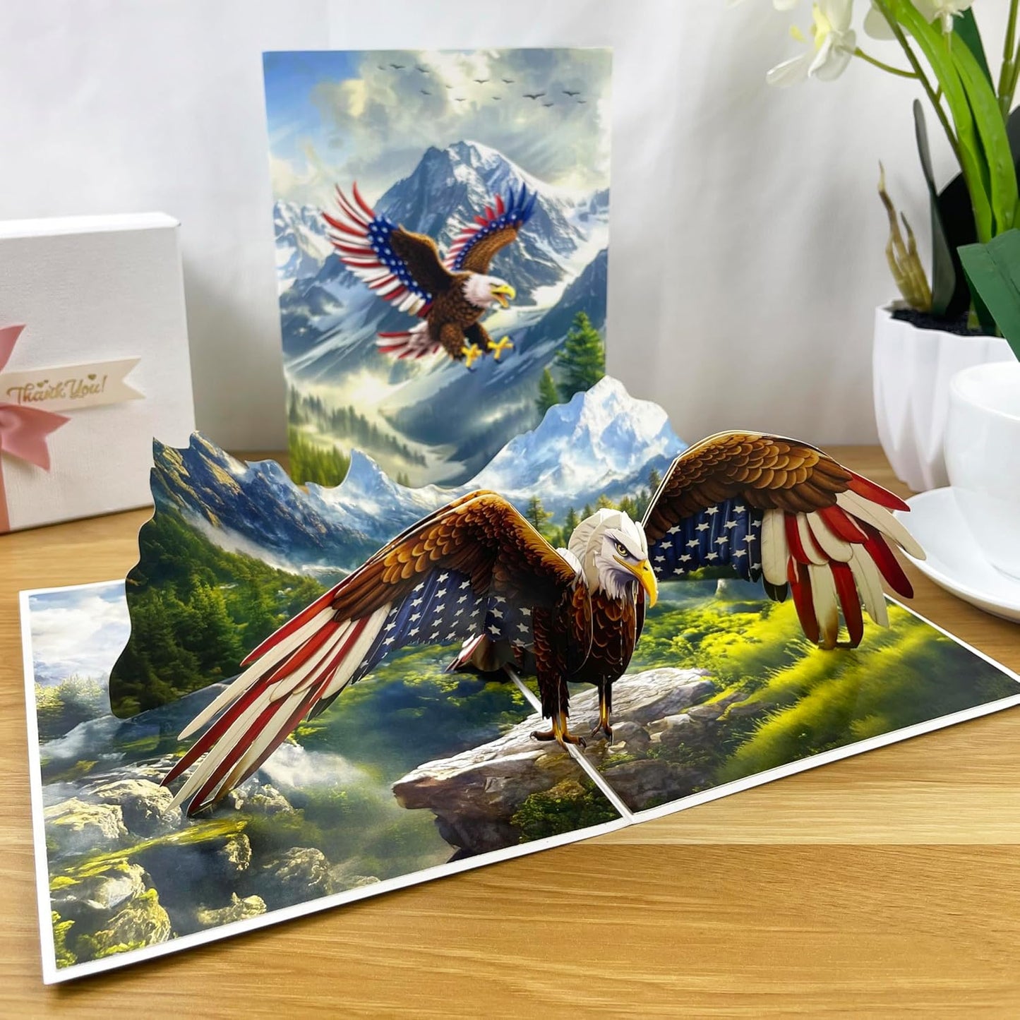 3D Bald Eagle Popup Card - Handmade Patriotic Paper Art for Birthday, Anniversary, Christmas, Father’s Day, Veterans Day - Unique Gift for Him, Her, Dad, Veteran, Eagle Lover