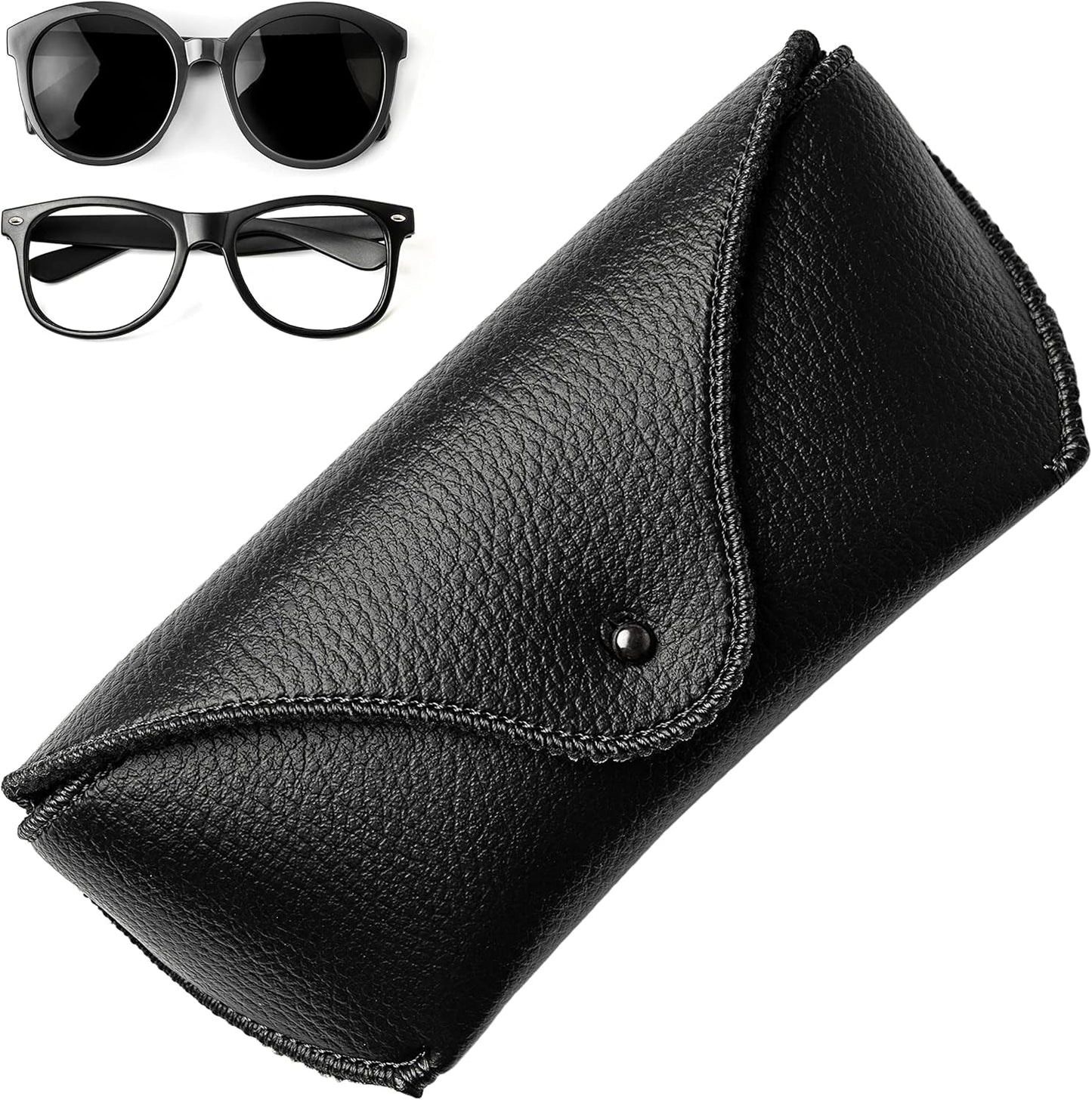 PU Leather Sunglasses Case Black, Soft Durable Glasses Case Medium Big Sunglass, Portable Sunglasses Case Slim, Spectacles Case, Knocks Protection Case