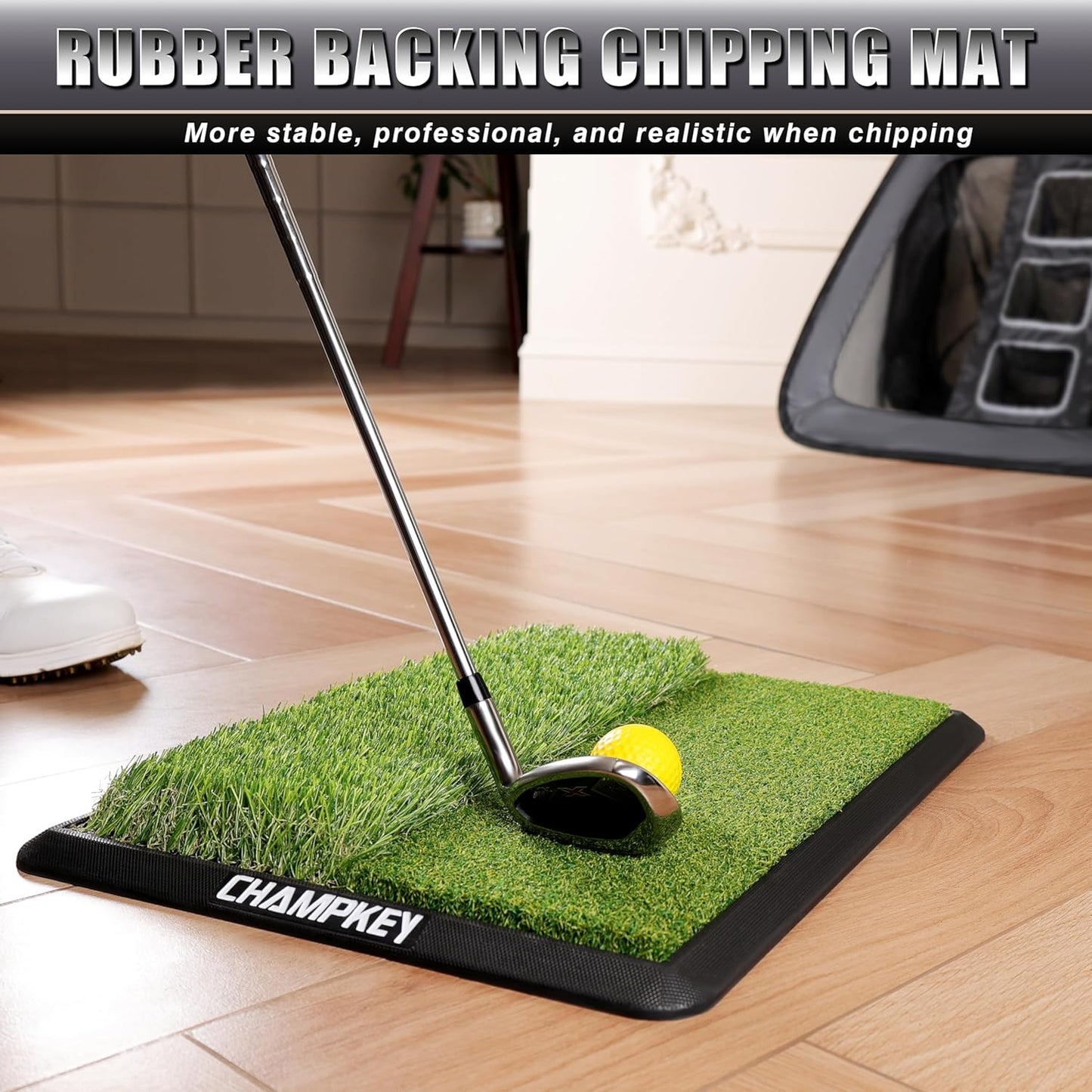 CHAMPKEY Double -Sided Golf Chipping Net with Mat and 12 Foam Balls - Professional Golf Practice Net Ideal for Indoor and Outdoor Training