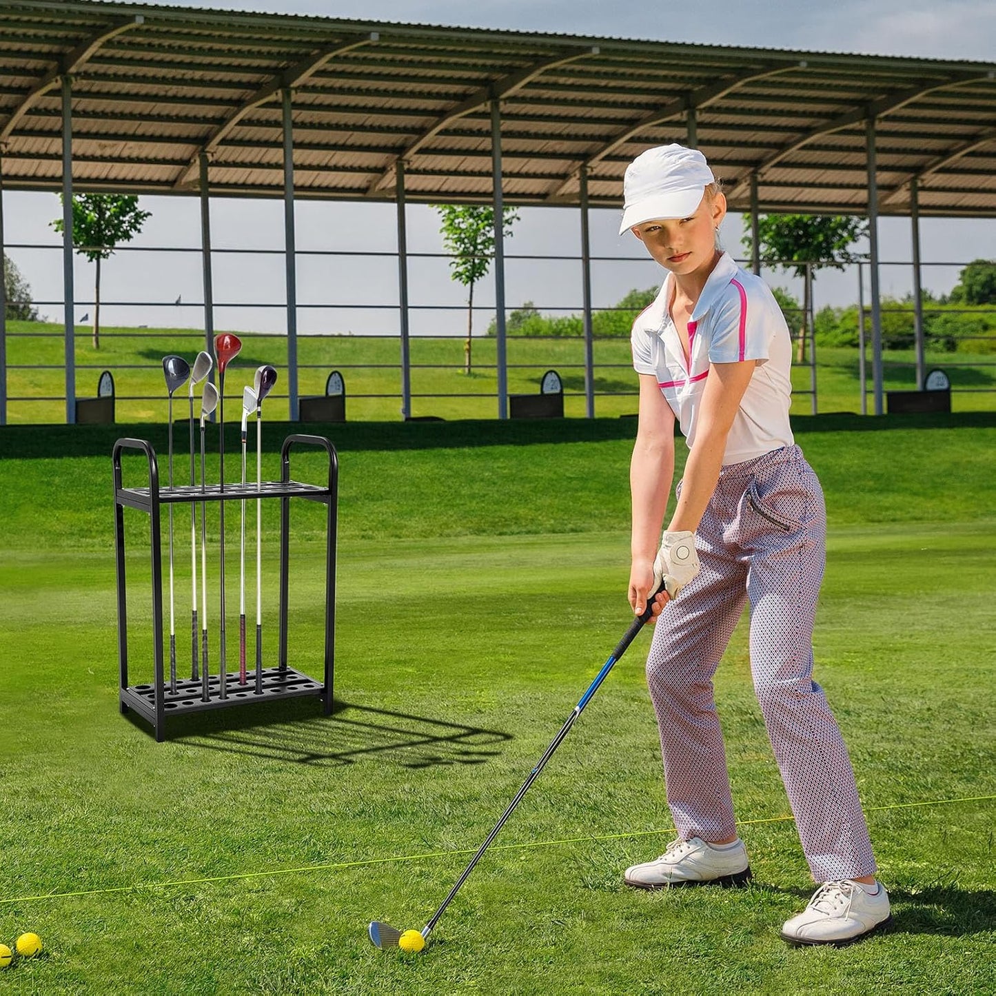 Hicarer Golf Club Holder Metal Golf Club Organizer Stand Rack Putter Stand Display for Indoor and Outdoor Use Home, Black