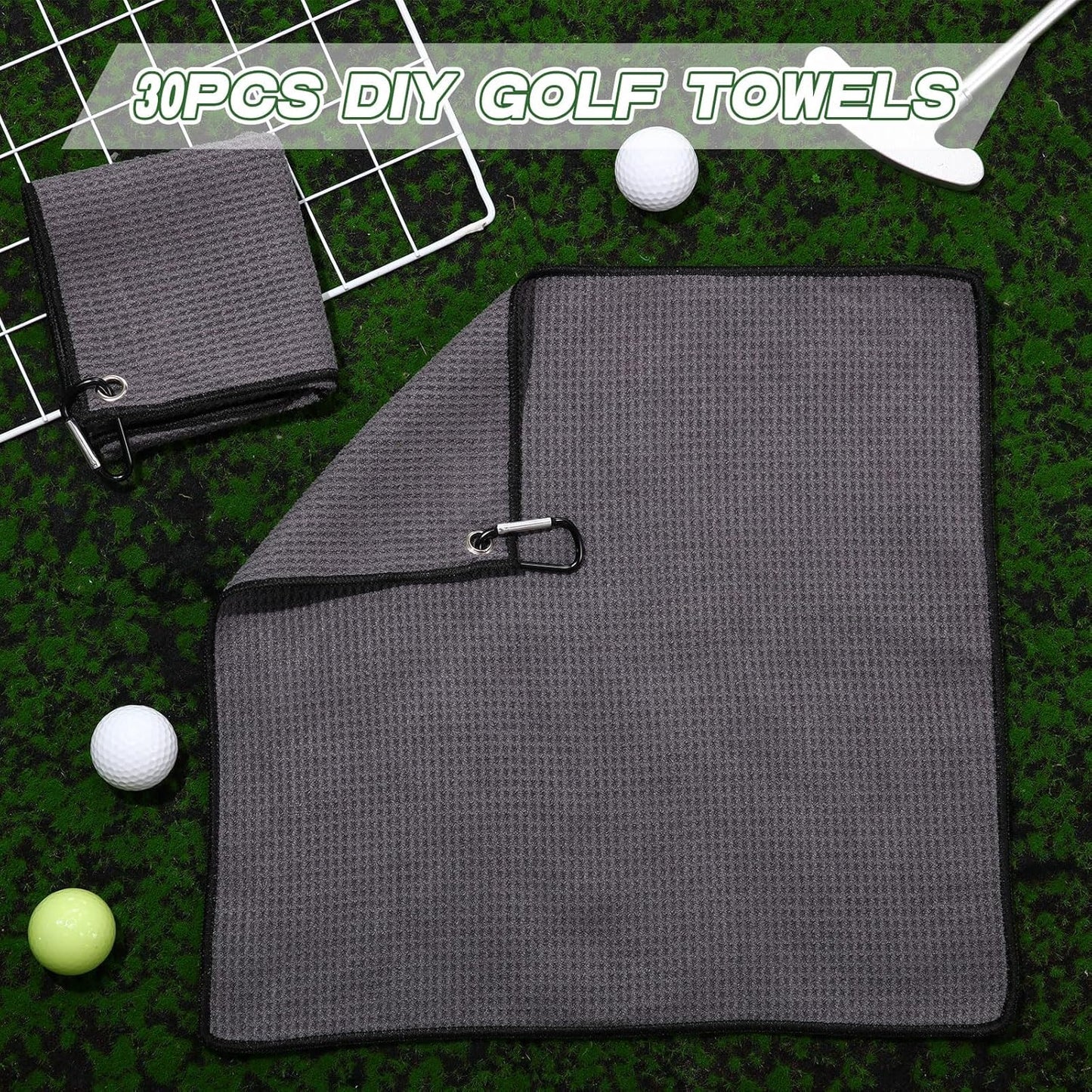 Batiyeer 12 Pcs Golf Towel Bulk for Golf Bags 16'' x 16'' Microfiber Fabric Towel with Clip Waffle Pattern, Fitness, Camping, Hiking, Yoga
