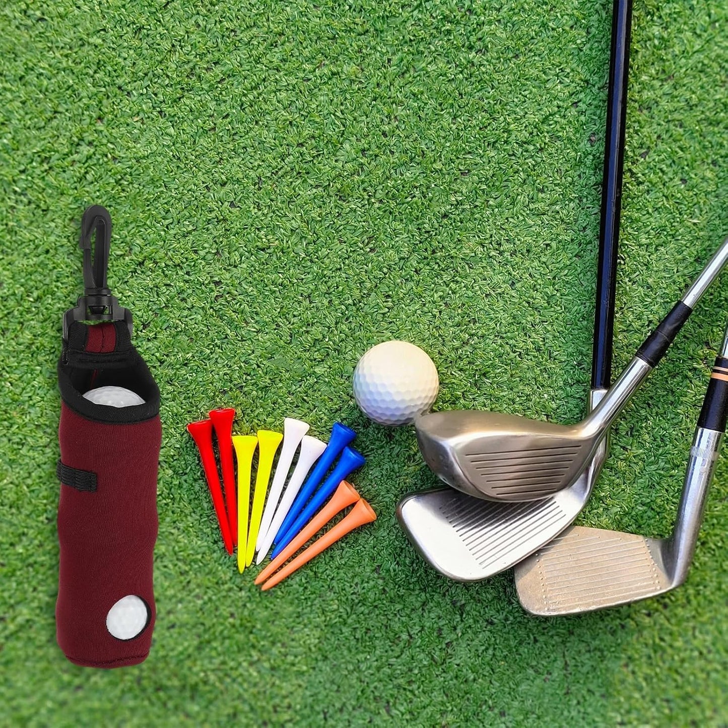 uxcell Golf Ball Carry Bag, Waist-Mounted Storage Bag Neoprene Golf Tee Holder Pouch with Lightweight Hook for Men and Women