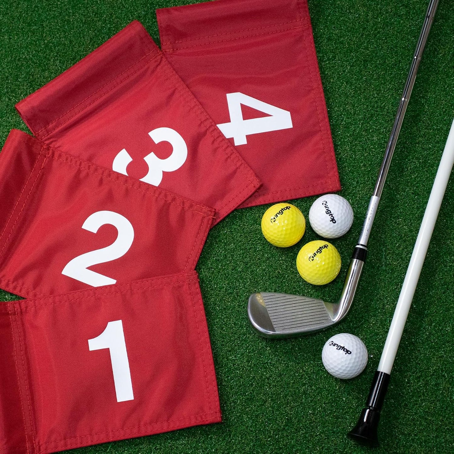 KINGTOP Numbered Golf Flag All 8x6 Inch – Upgraded Dual-Layer 420D Nylon, Double Sided Printing, Tube Inserted – Mini Practice Putting Green Flags for Yard
