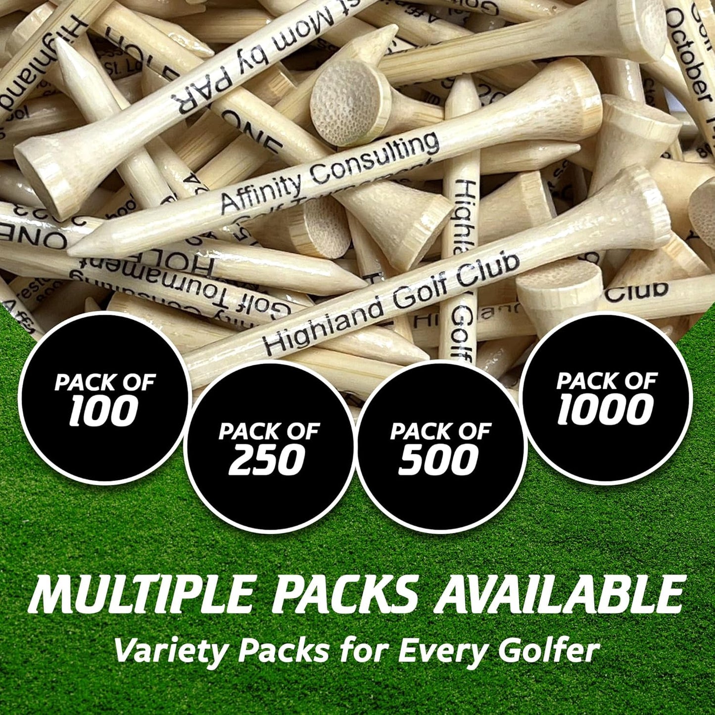 3 ¼ Bamboo Golf Tees, Customizable Golf Tees with Imprinted Messages, Essential Equipment & Ideal Gift for Golfers