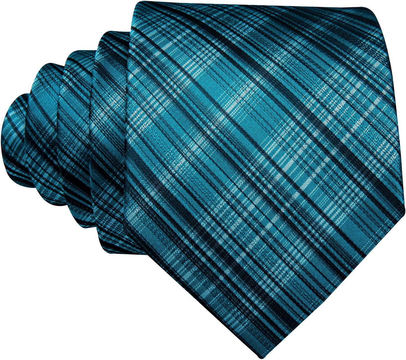 Barry.Wang Designer Classic Ties for Men Set Formal Pocket Square Cufflink Check Plaid