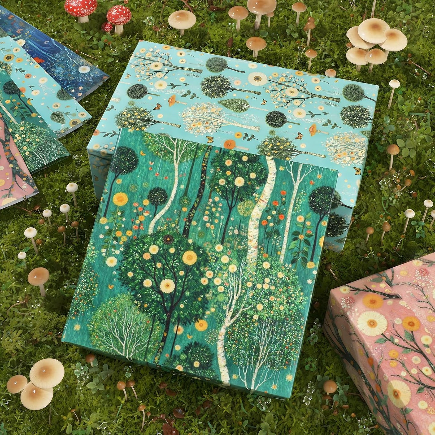 Pineraap Forest Wrapping Paper 12 Sheets Oil Painting Woodland Greenery Gift Wrap for Nature Lovers,Artists,Birthday,20"×28"