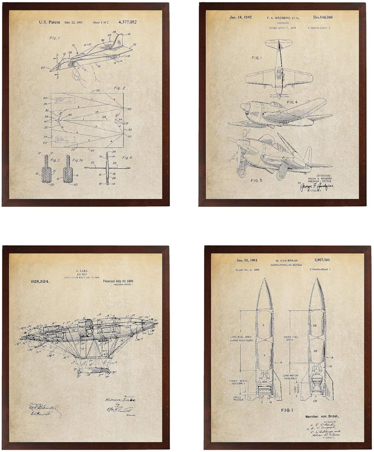 Paper Airplane Air Ship Von Braun Rocket Missile Patent Poster Science Exploration Dream Space Poster Engineer Art TDP228