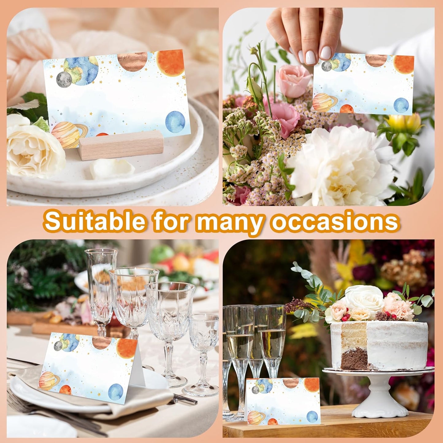 Outer Space Place Cards, Galaxy Party Table Place Cards For Table Setting, Planets Name Cards For Birthday Party Baby Shower Dinner Wedding, 25 Cards Included -11