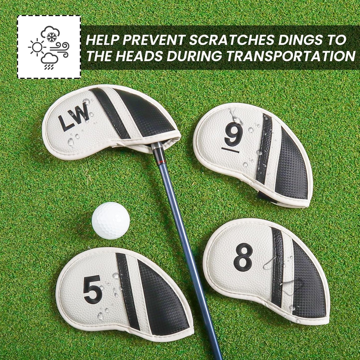 Amy Sport Golf Iron Head Covers Value 12 Pcs Set Thick Synthetic Leather, Protection Weatherproof Club Headcover Fit Universal Main Iron Wedge Golf Clubs for Men Women