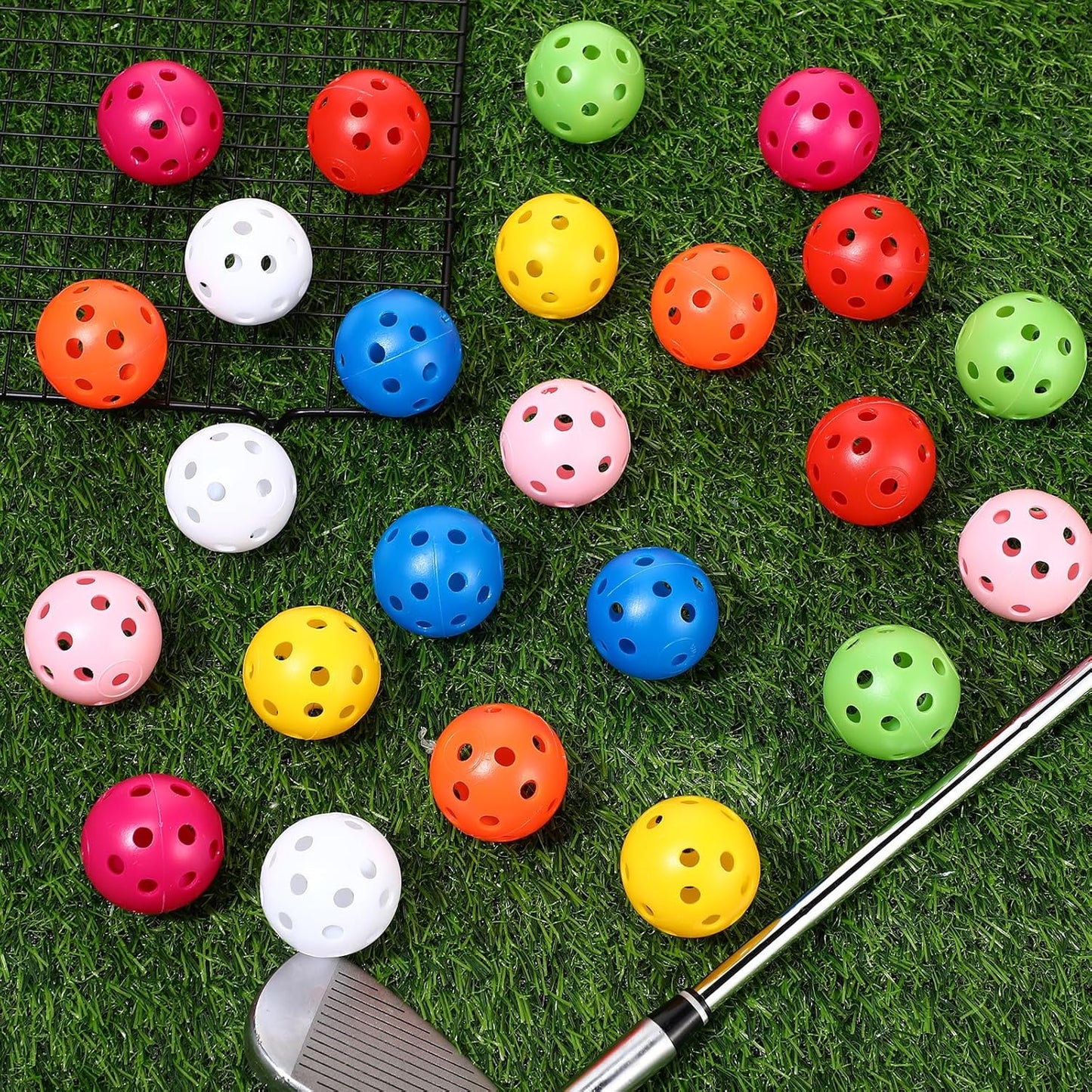 24 Pack Practice Golf Balls 42 mm Limited Flight Plastic Golf Training Airflow Hollow Ball for Driving Range Swing Practice Backyard Indoor Outdoor Home
