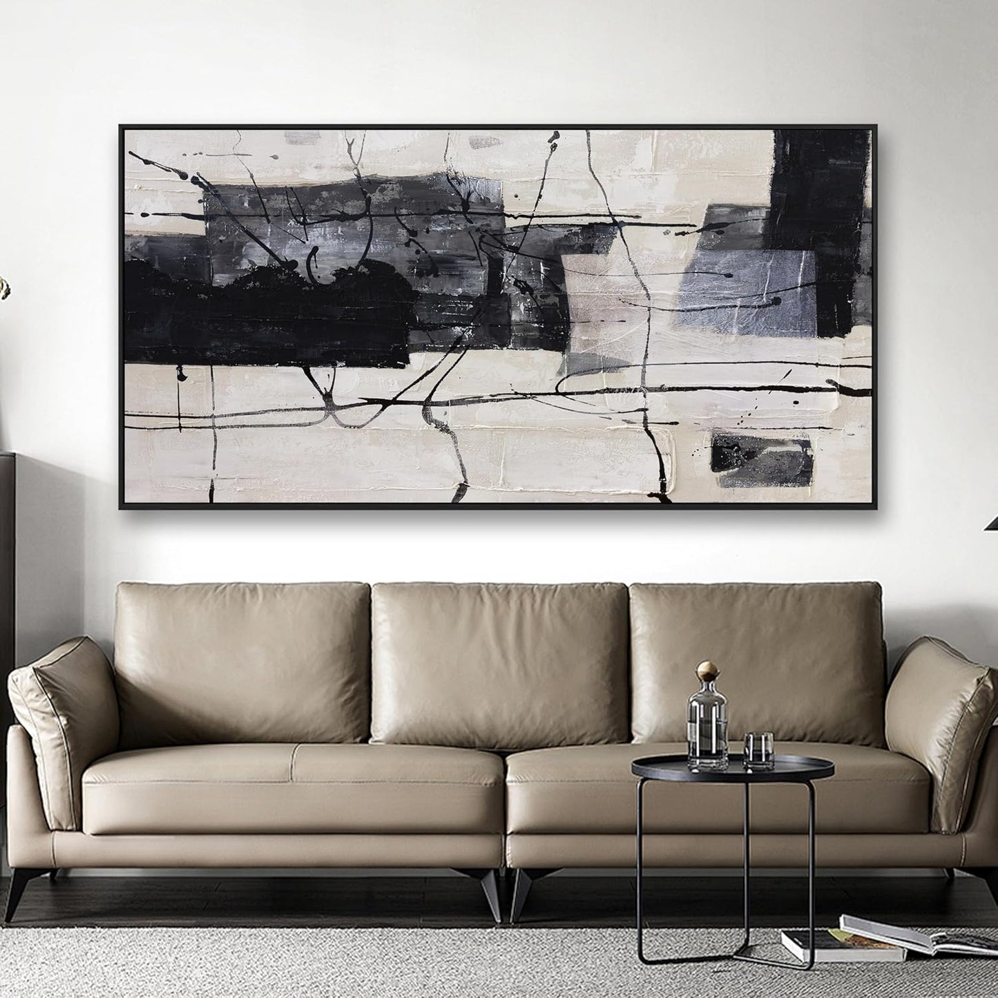 Large Abstract Wall Art Wall Decor Black And White Wall Art Canvas Picture Painting Artwork For Bedroom Dinning Room Framed Canvas Art Modern Home Decoration 29x58 In