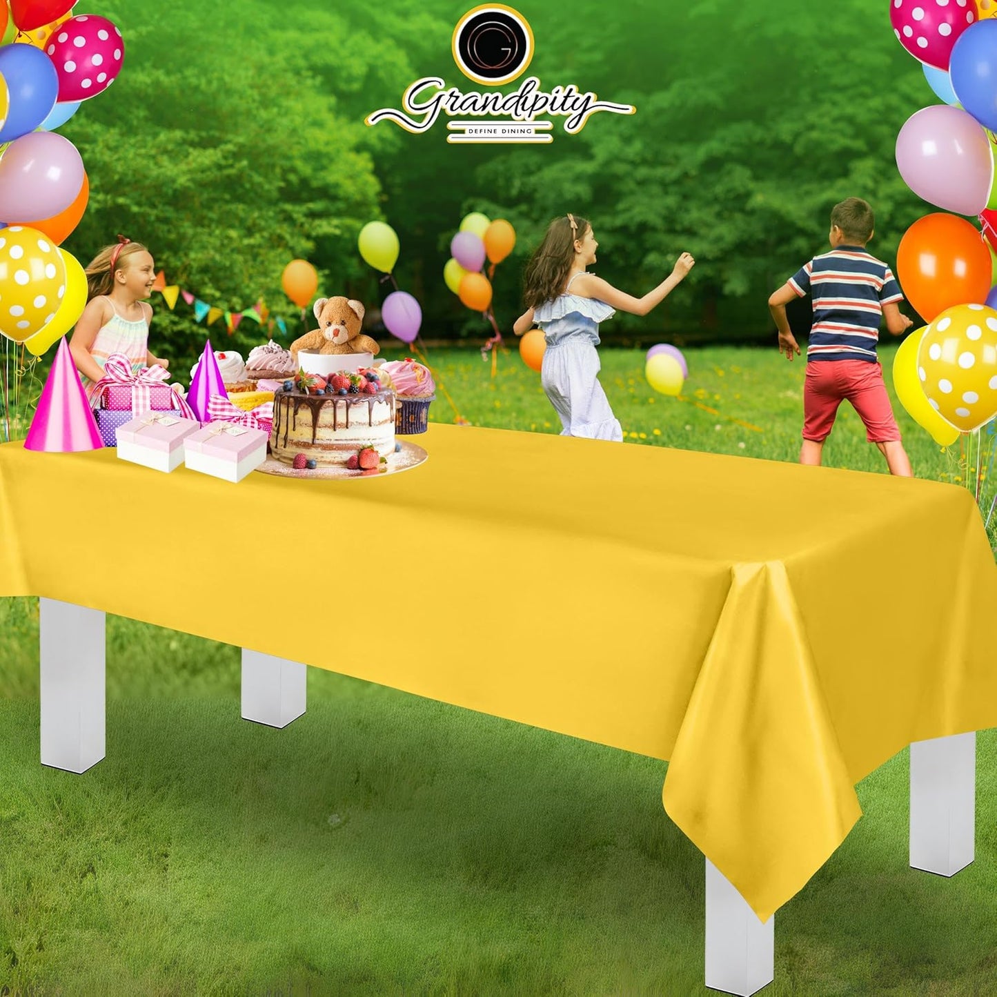 Grandipity 12 Pack Premium Disposable Plastic Tablecloth 54 Inch. x 108 Inch. Decorative Rectangle Table Cover - Yellow