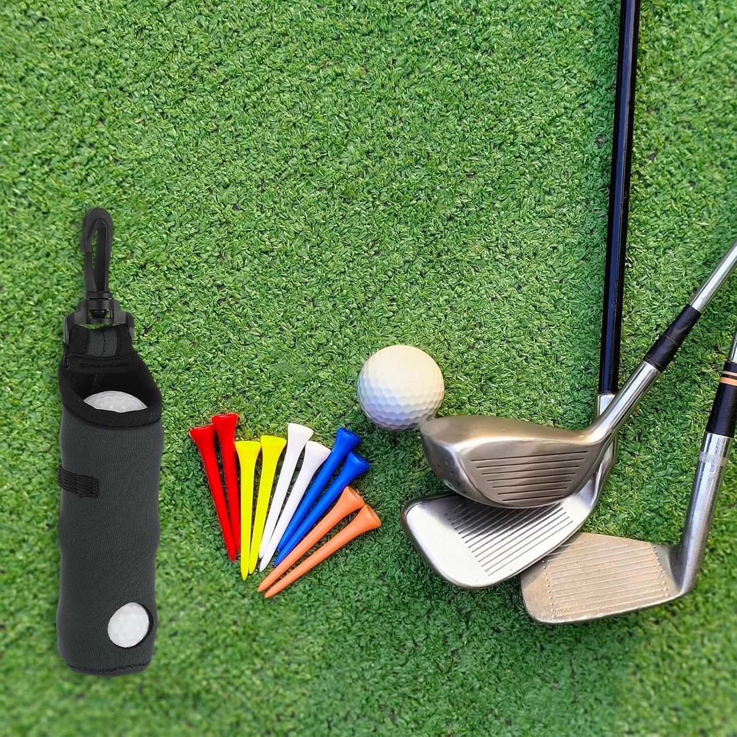 uxcell Golf Ball Carry Bag, Waist-Mounted Storage Bag Neoprene Golf Tee Holder Pouch with Lightweight Hook for Men and Women