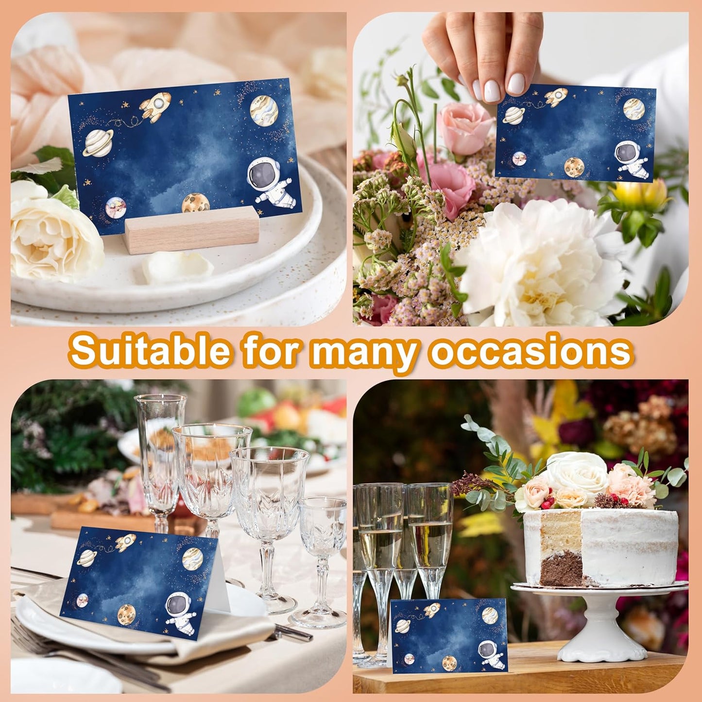 Outer Space Place Cards, Astronaut Party Table Place Cards For Table Setting, Planets Rocket Name Cards For Birthday Party Baby Shower Dinner Wedding, 25 Cards Included -10