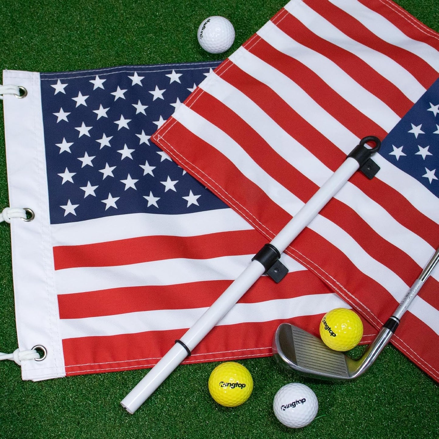 KINGTOP USA Golf Flag 20x14 Inch - Brass Grommets, Dual-layer 420D Nylon, Double Sided Printing - Standard Putting Green Flags for Backyard Practice, Golf Courses, Country Club, 1-Pack