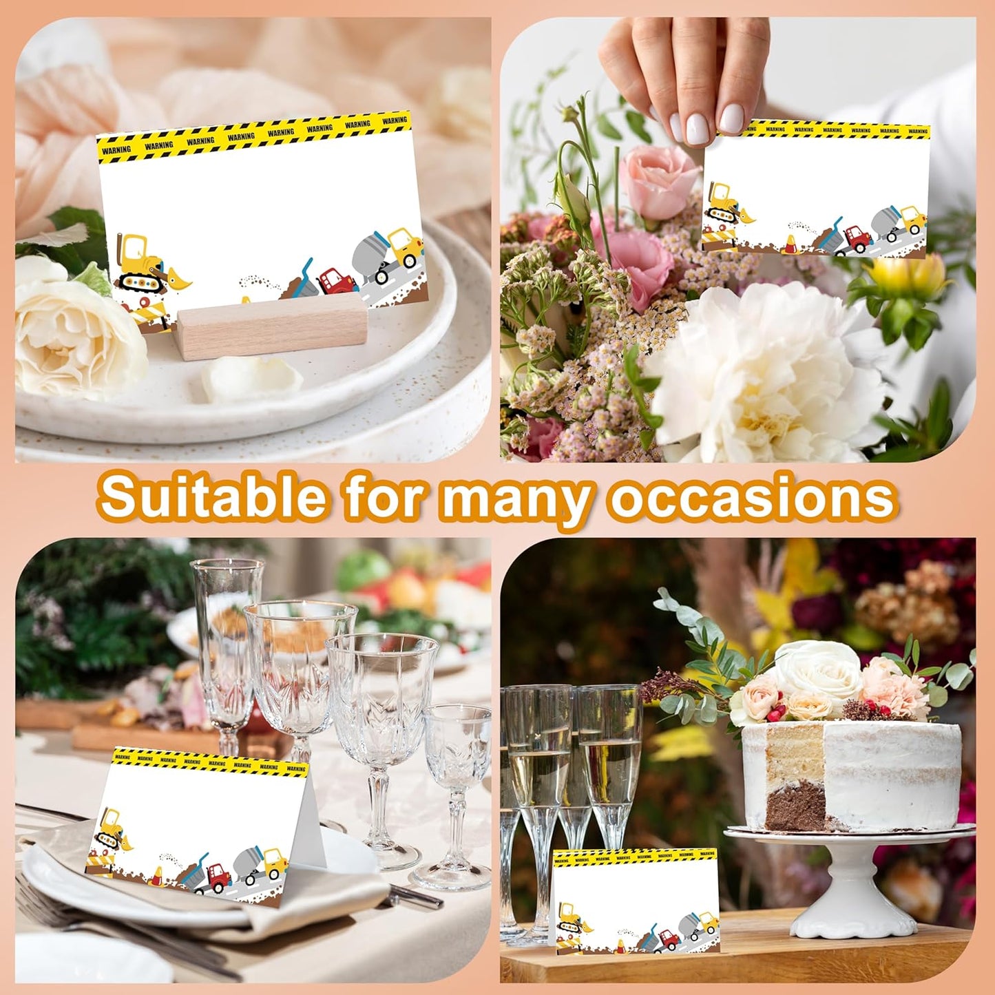 Construction Place Cards, Dump Truck Table Place Cards For Table Setting, Engineering Car Name Cards For Birthday Party Baby Shower Dinner Wedding, 25 Cards Included -02