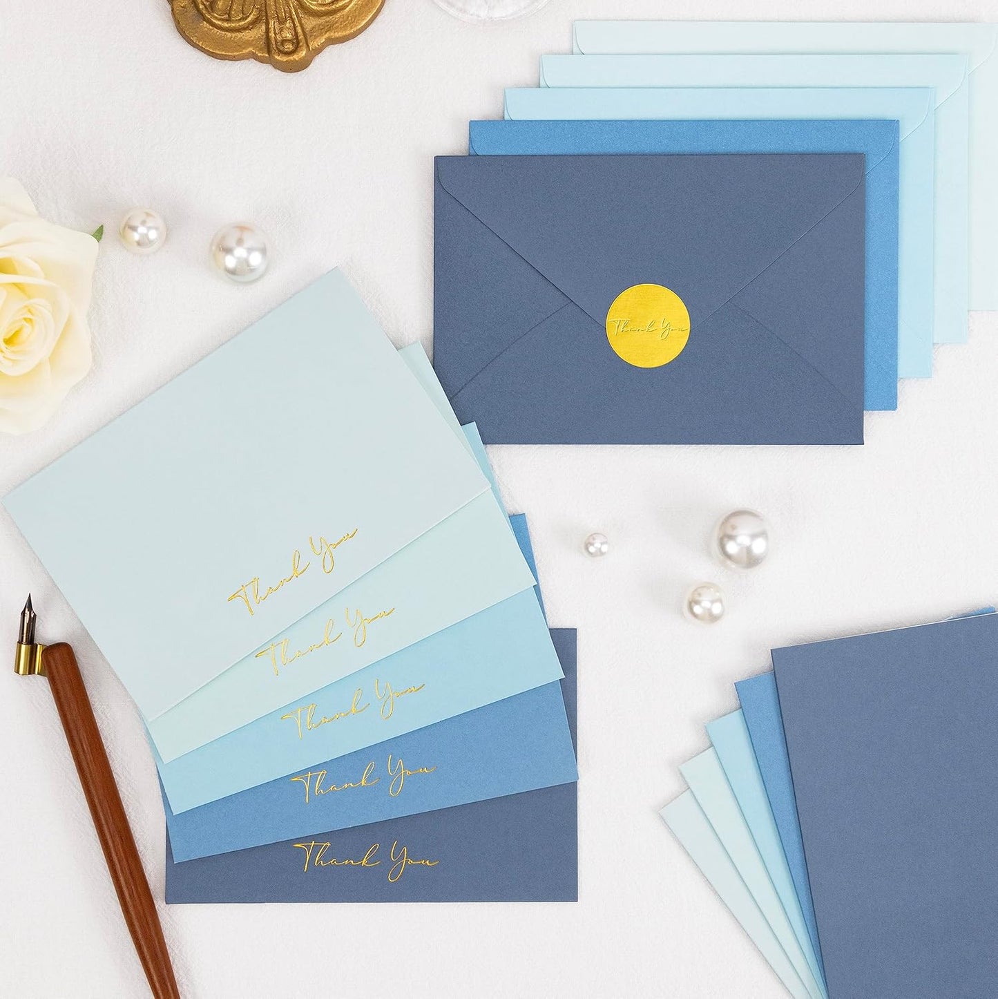 Crisky Blue Thank You Cards with Envelopes & Stickers, 50 Pack Bridal Shower Graduation Thank You Cards Small Business, Wedding Baby Shower Birthday Funeral Notes Bulk