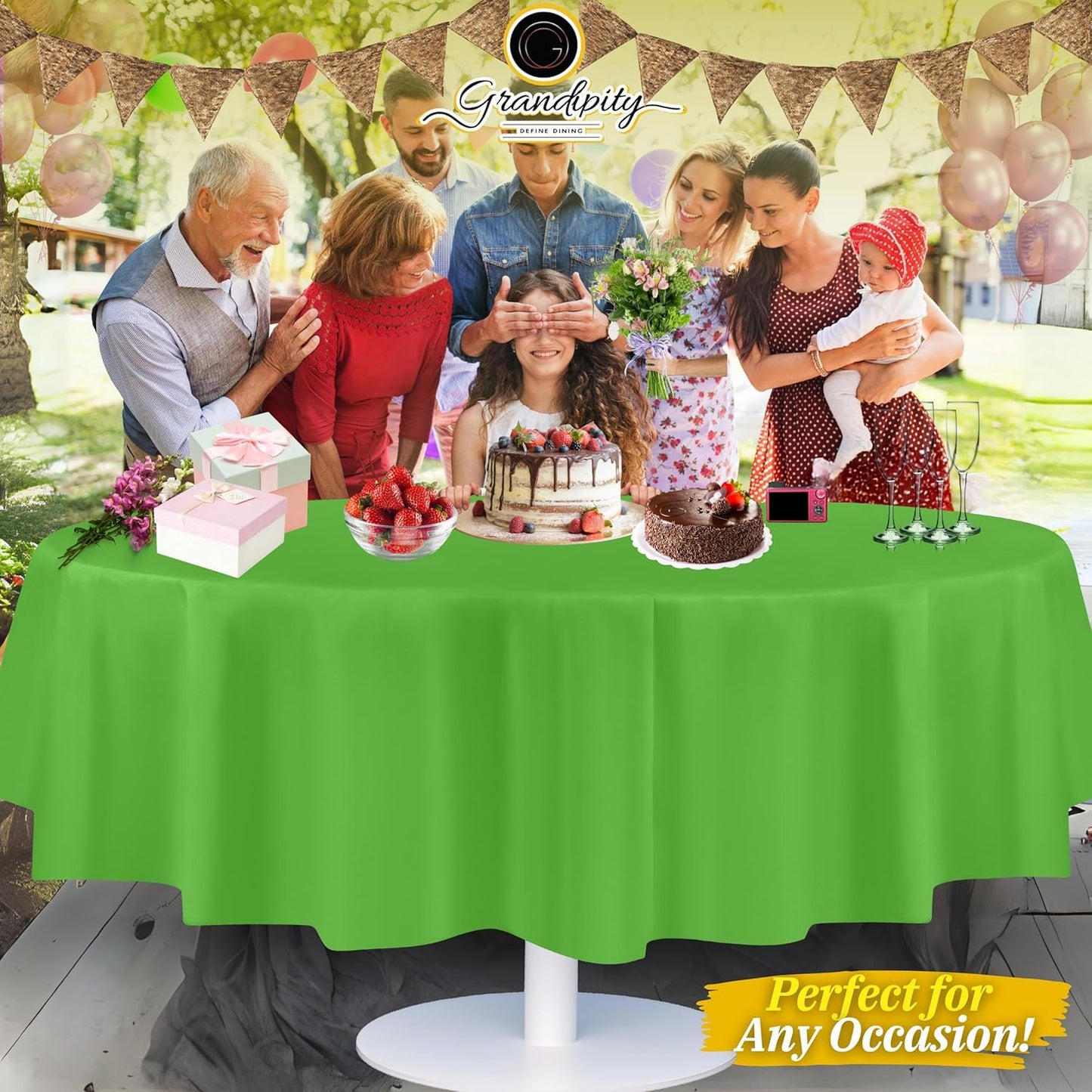 Grandipity 12 Pack Premium Disposable Plastic Tablecloth 84" Inch Decorative Round Table Cover - Lime Green