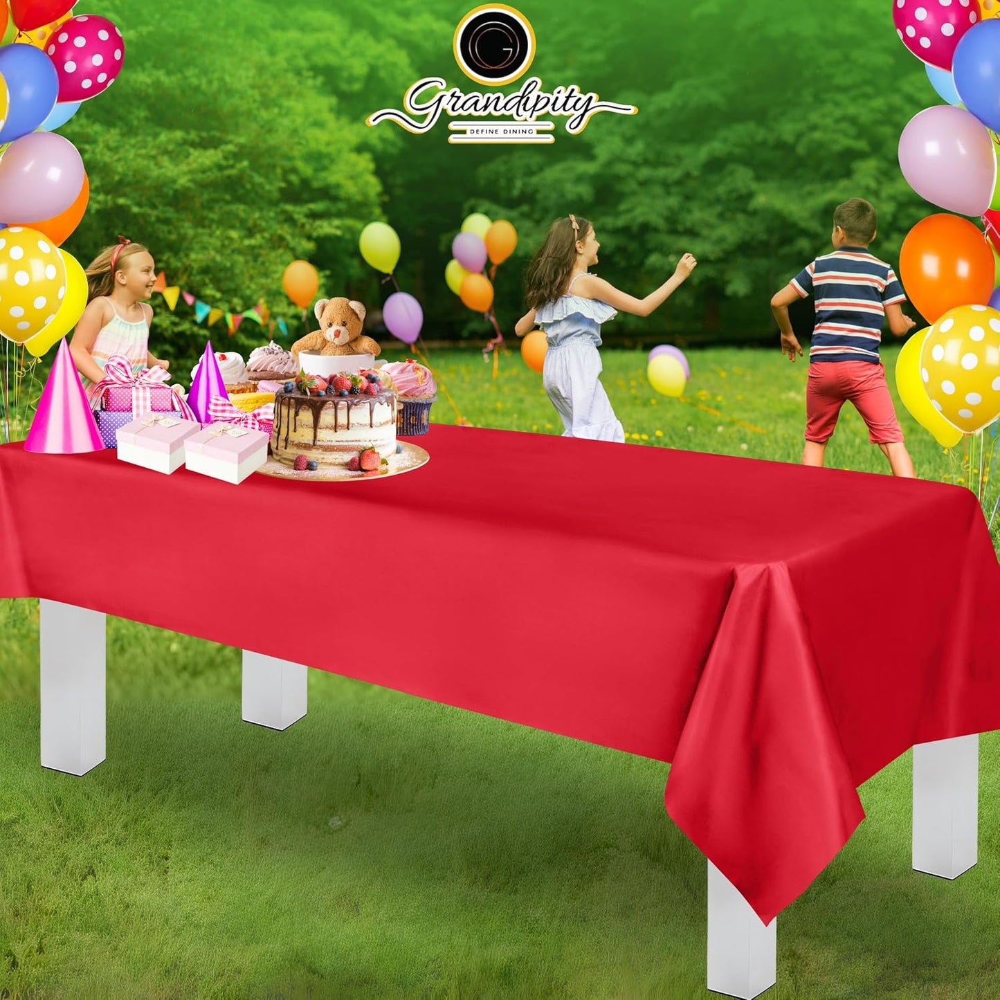 Grandipity 12 Pack Premium Disposable Plastic Tablecloth 54 Inch. x 108 Inch. Decorative Rectangle Table Cover - Red