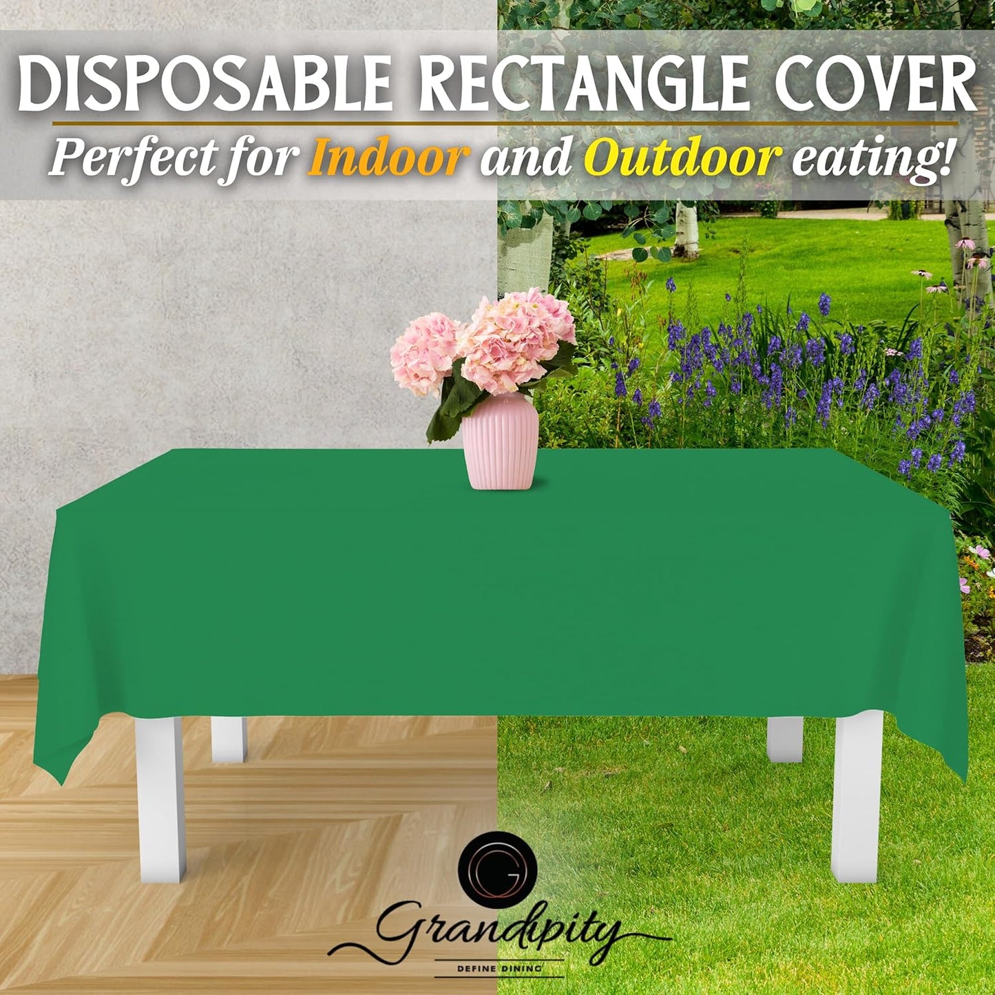 Grandipity 12 Pack Premium Disposable Plastic Tablecloth 54 Inch. x 108 Inch. Decorative Rectangle Table Cover - Green