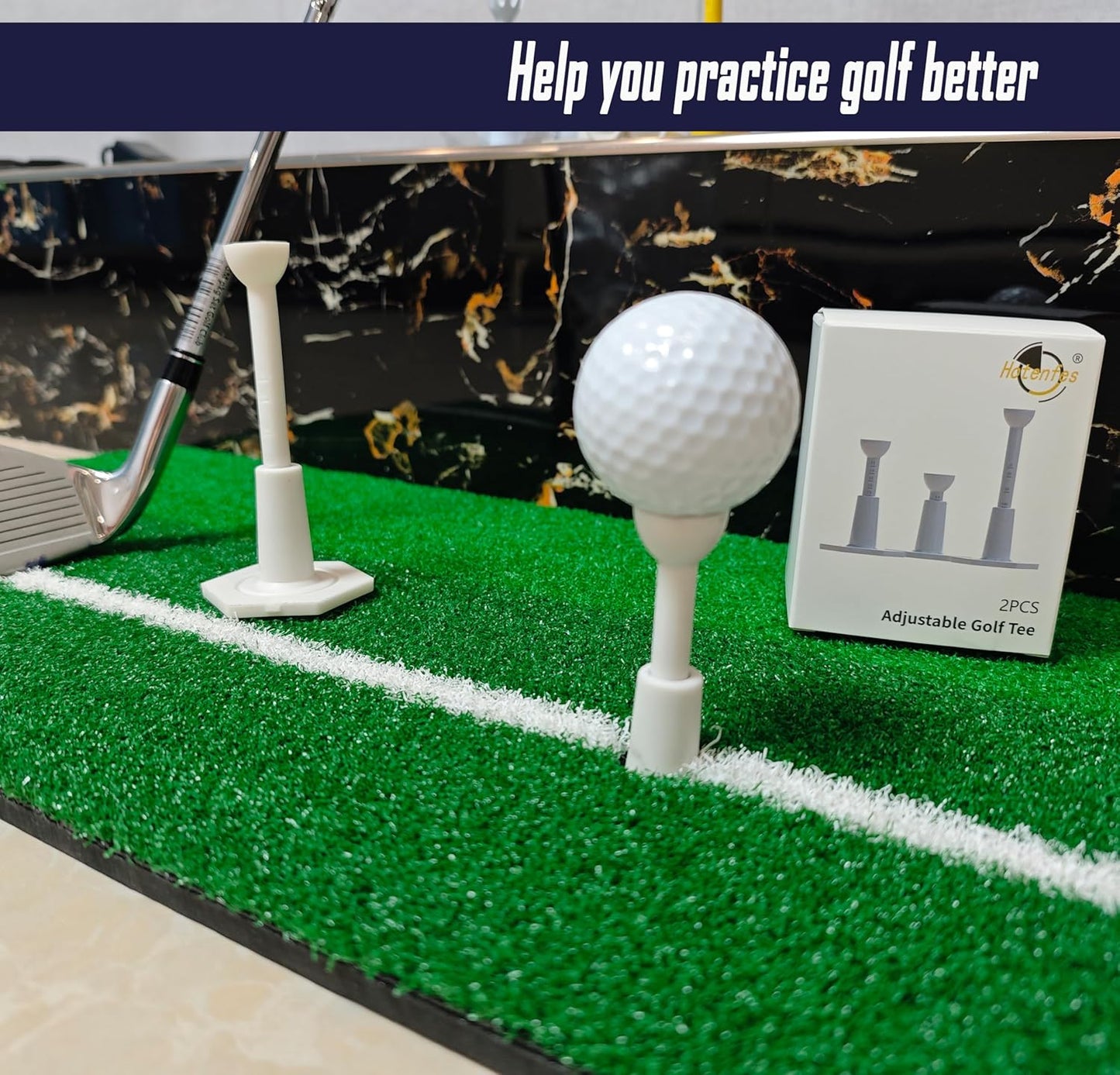 Adjustable Unbreakable Golf Tee,Rubber Golf Tees for Mats,Driving Range Tee,Flight Path Golf Simulator Accessories,3.9 Inch and 2.8 Inch ,Reusable Home Golf Tees (2 Pack Blue+2 high Struts)