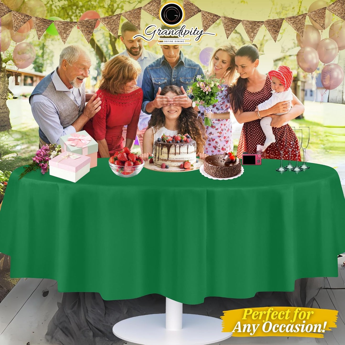 Grandipity 12 Pack Premium Disposable Plastic Tablecloth 84" Inch Decorative Round Table Cover - Green