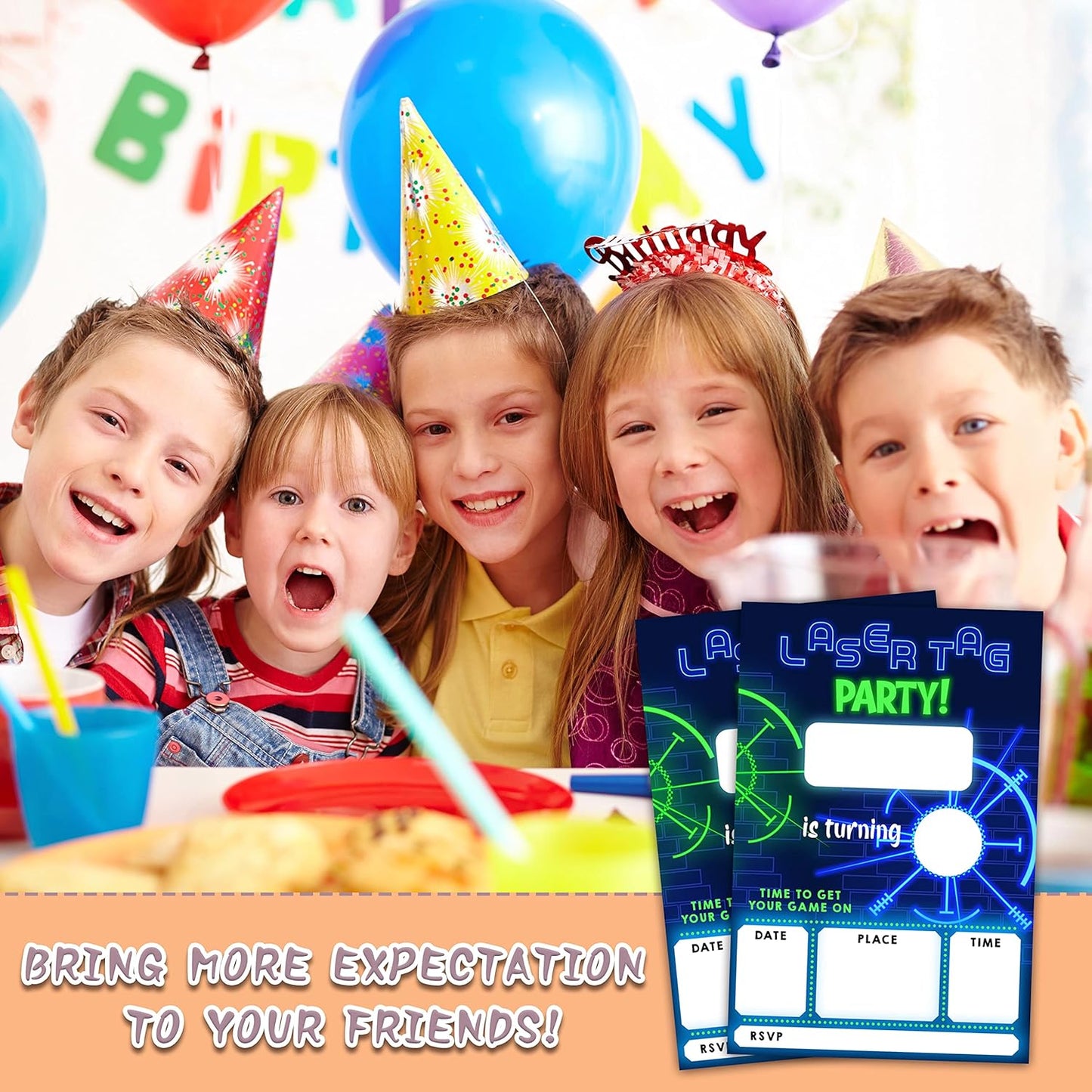 Laser Tag Invitation Neon Glow Laser Tag Birthday Party Invitations, 20-Count Birthday Party Invites With Envelopes-HBYQK-B04