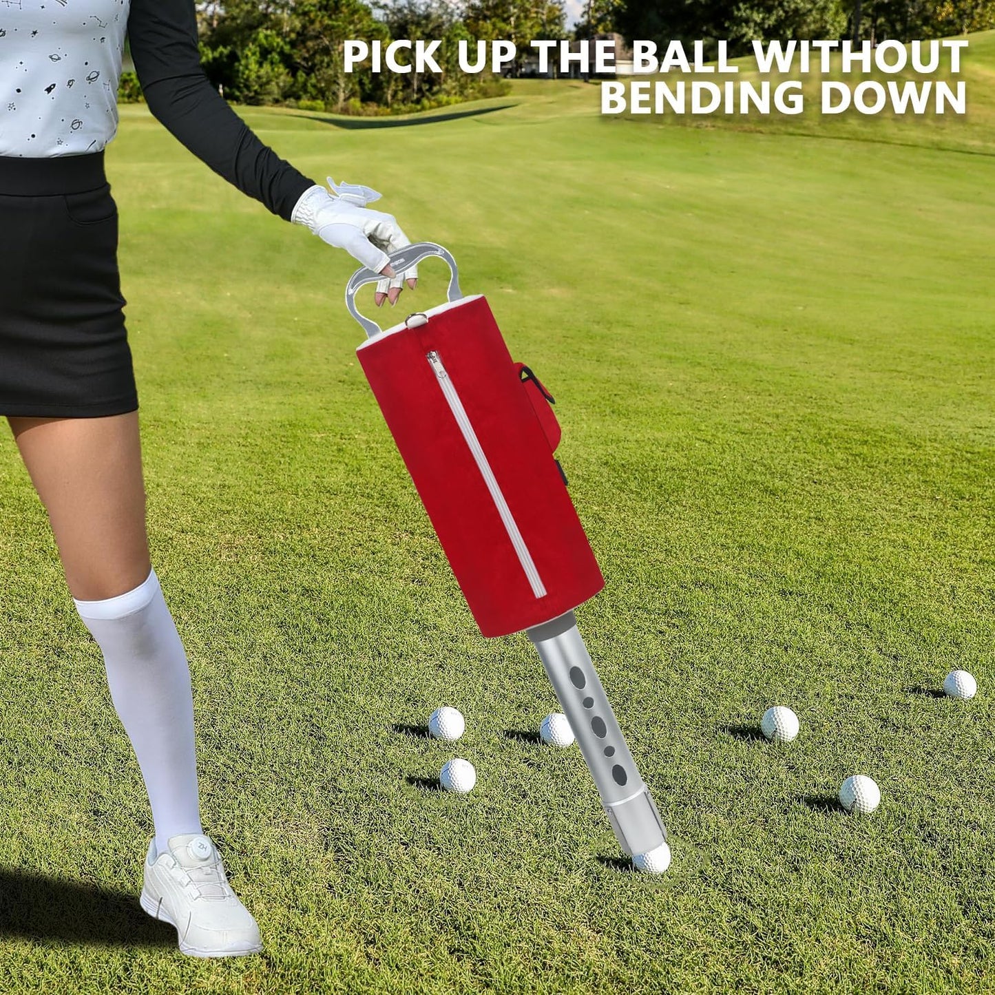 HOW TRUE Golf Ball Shag Bag with Aluminum Handle and Frame | Shag Bag for Golf Balls Golf Ball Retriever | Hold up to 70 Balls