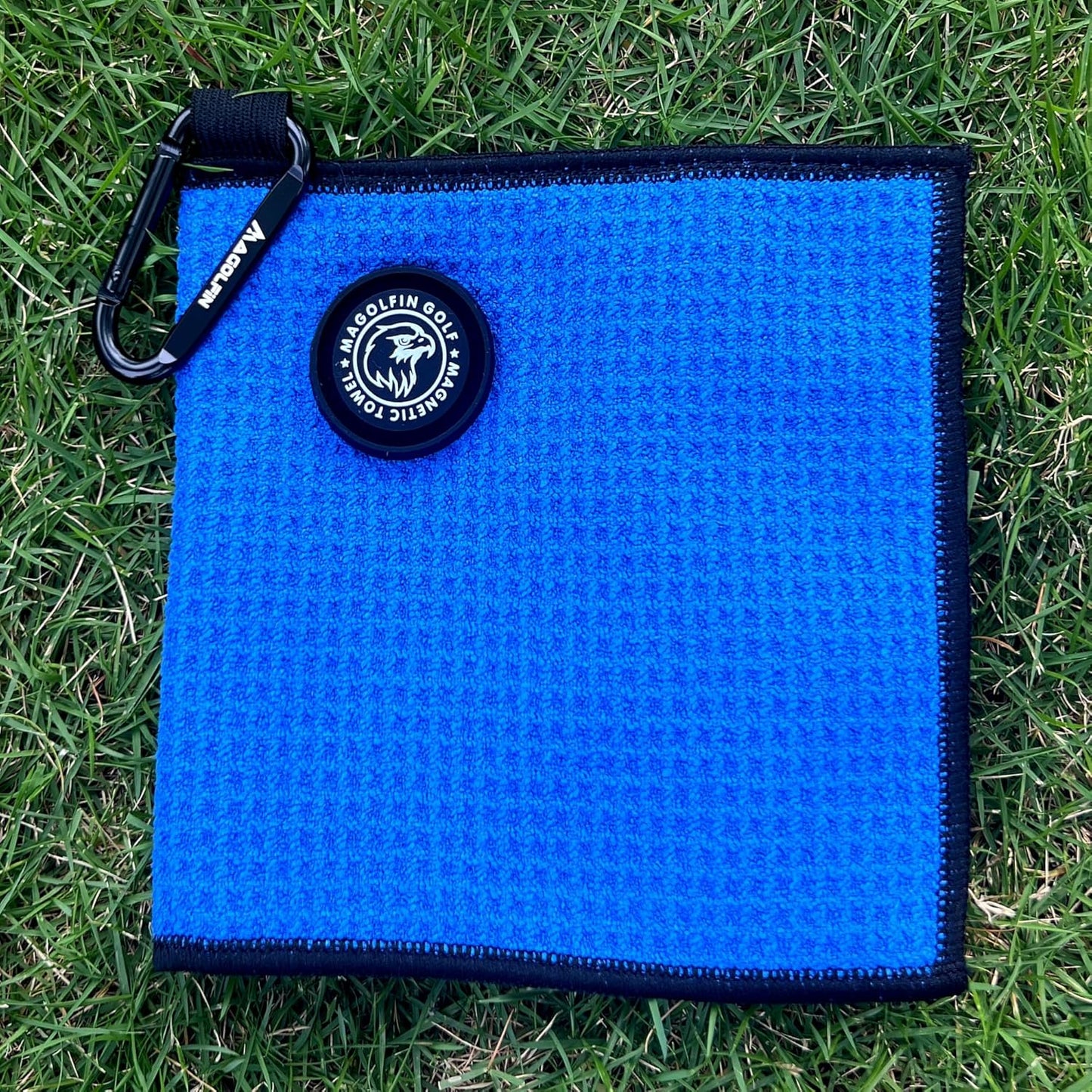 Small Magnetic Golf Towel with Clip, Microfiber Waffle Design - Industrial Strength Magnet for Glof Balls, Golf Bags, Carts Clubs - Blue